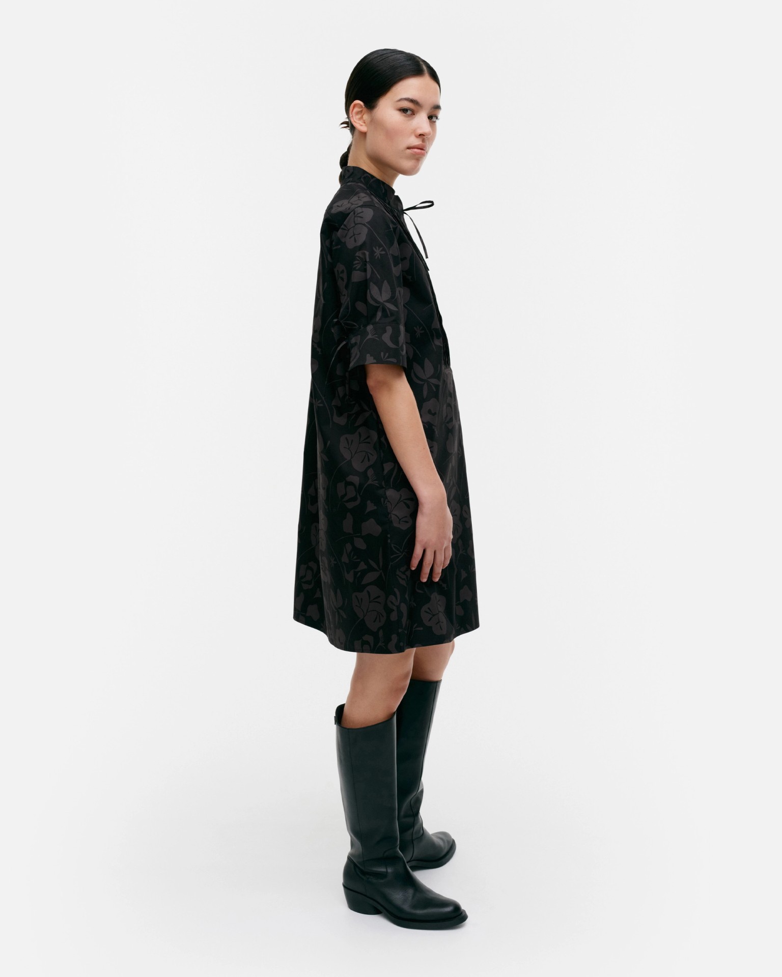 Helmat Nokturno, Cotton poplin dress, black, dark grey,