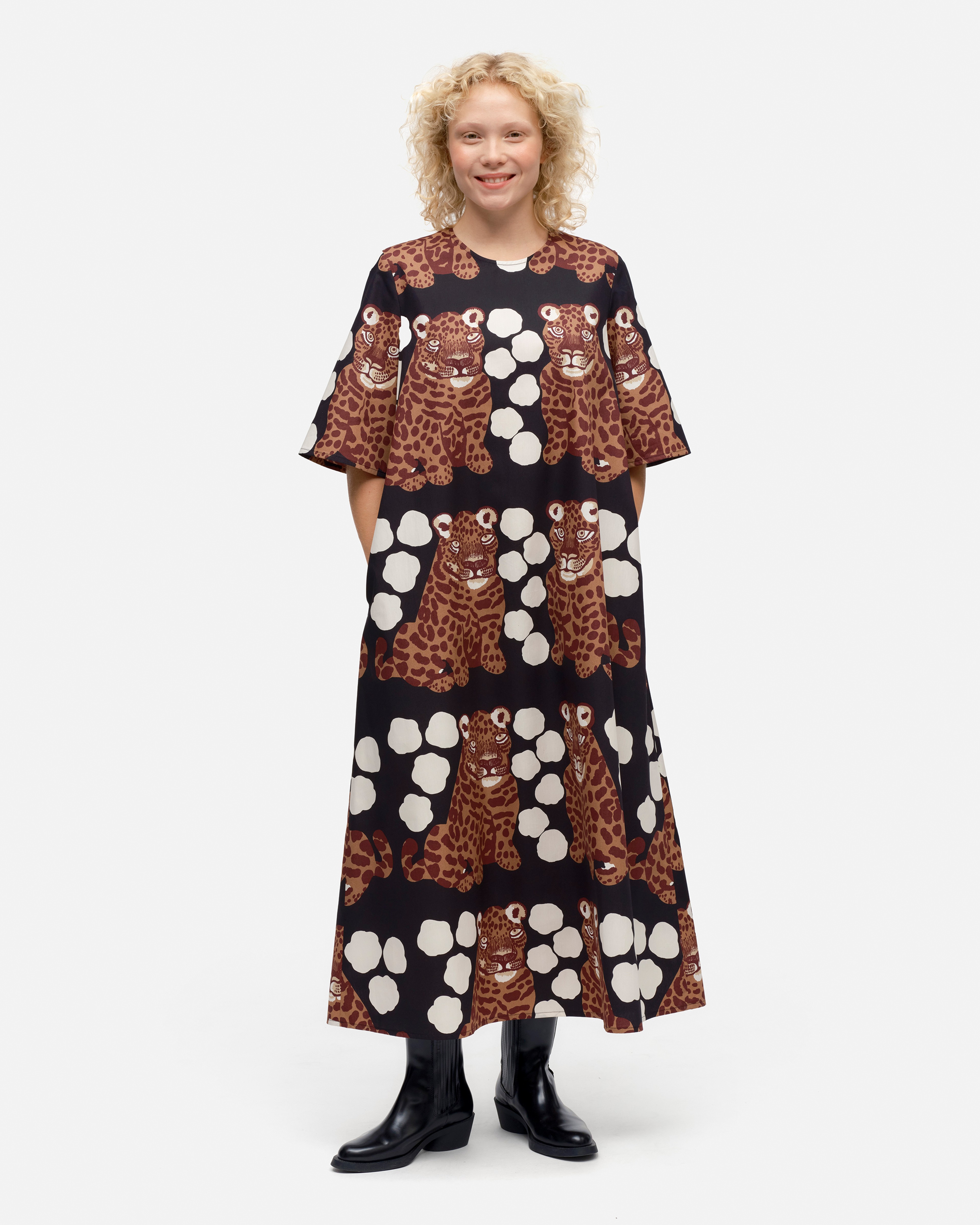 Hymähdys Kaksoset, Mekko, musta, ruskea, luonnonvalk.,