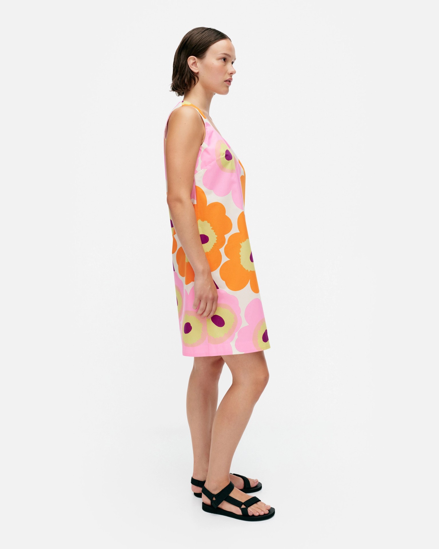 Kestit Unikko, Cotton dress, off-white, orange, light pink,