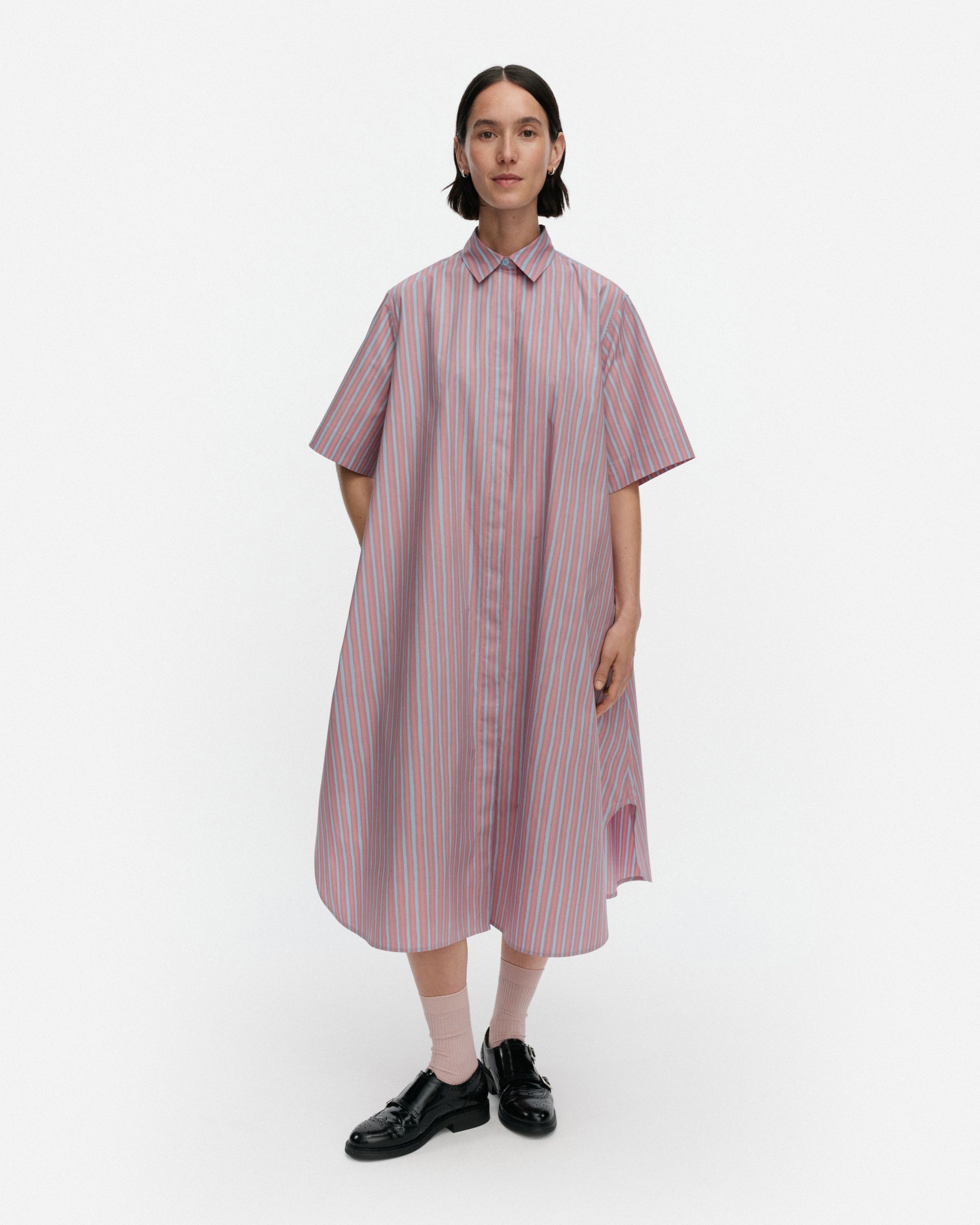 Paperi Piccolo Cotton shirt dress light pink, light blue | Marimekko