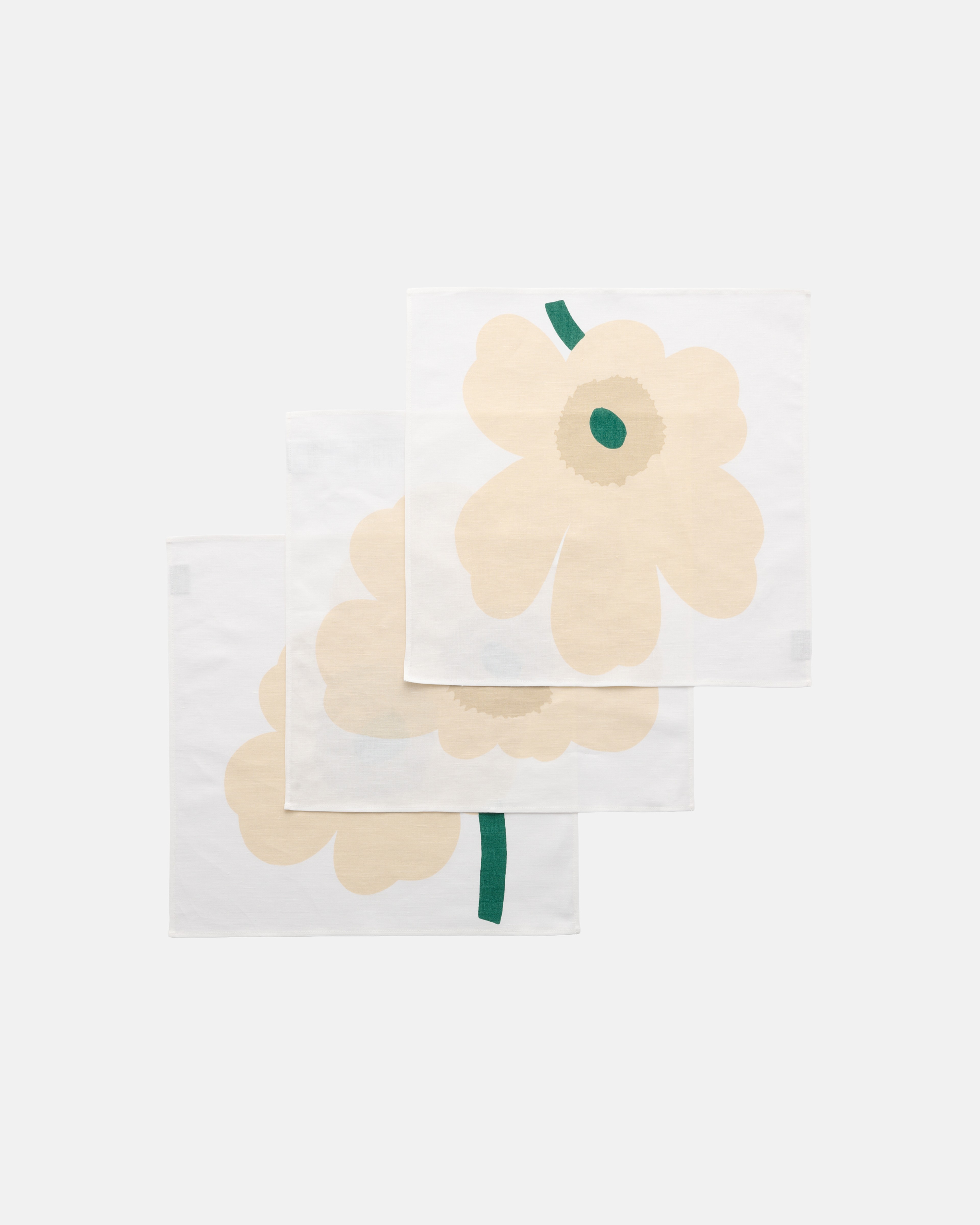 Unikko, Fabric napkin 3 pcs, white, hay, sand, emerald,