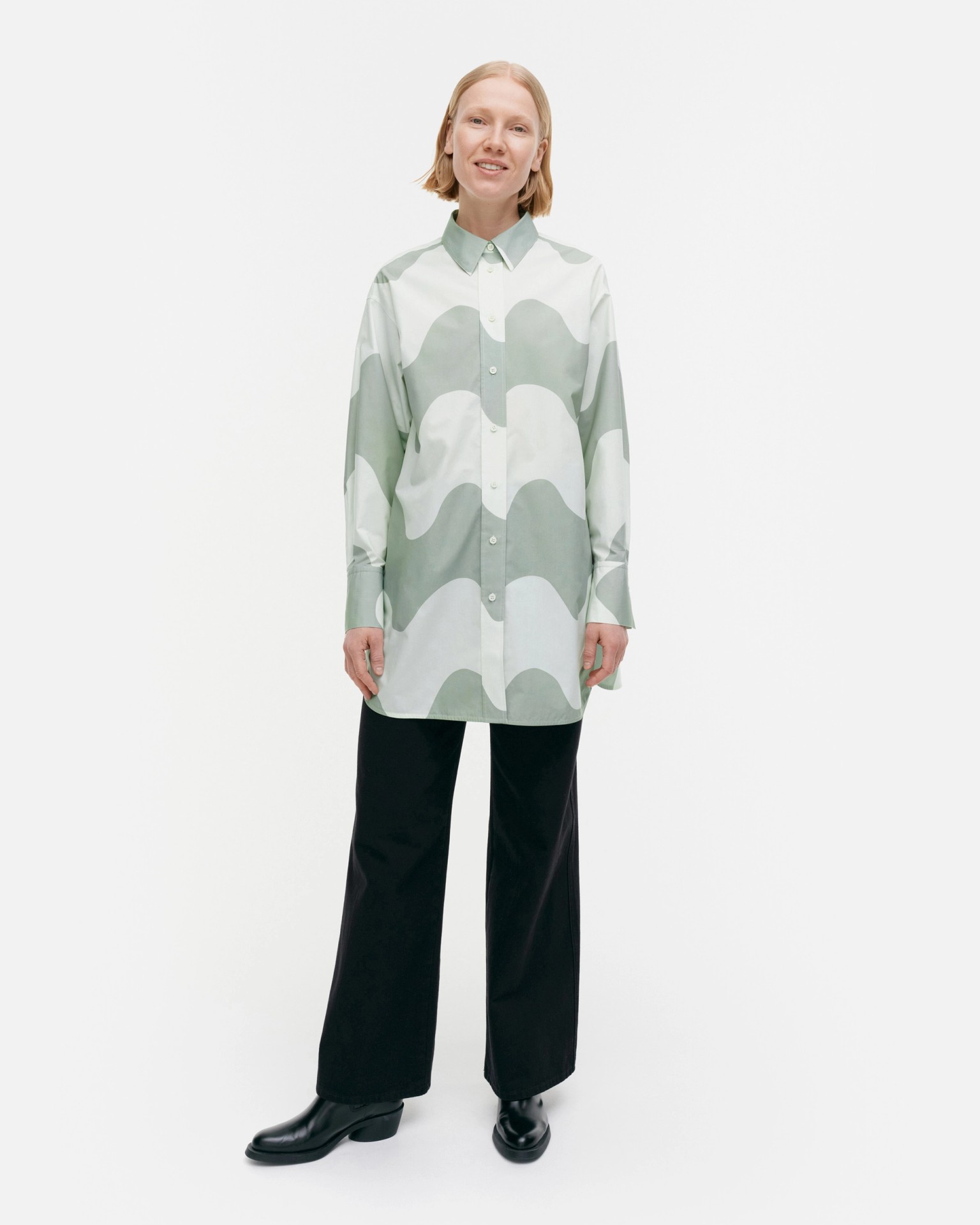Nila Lokki, Cotton poplin shirt, greyish green, light green,