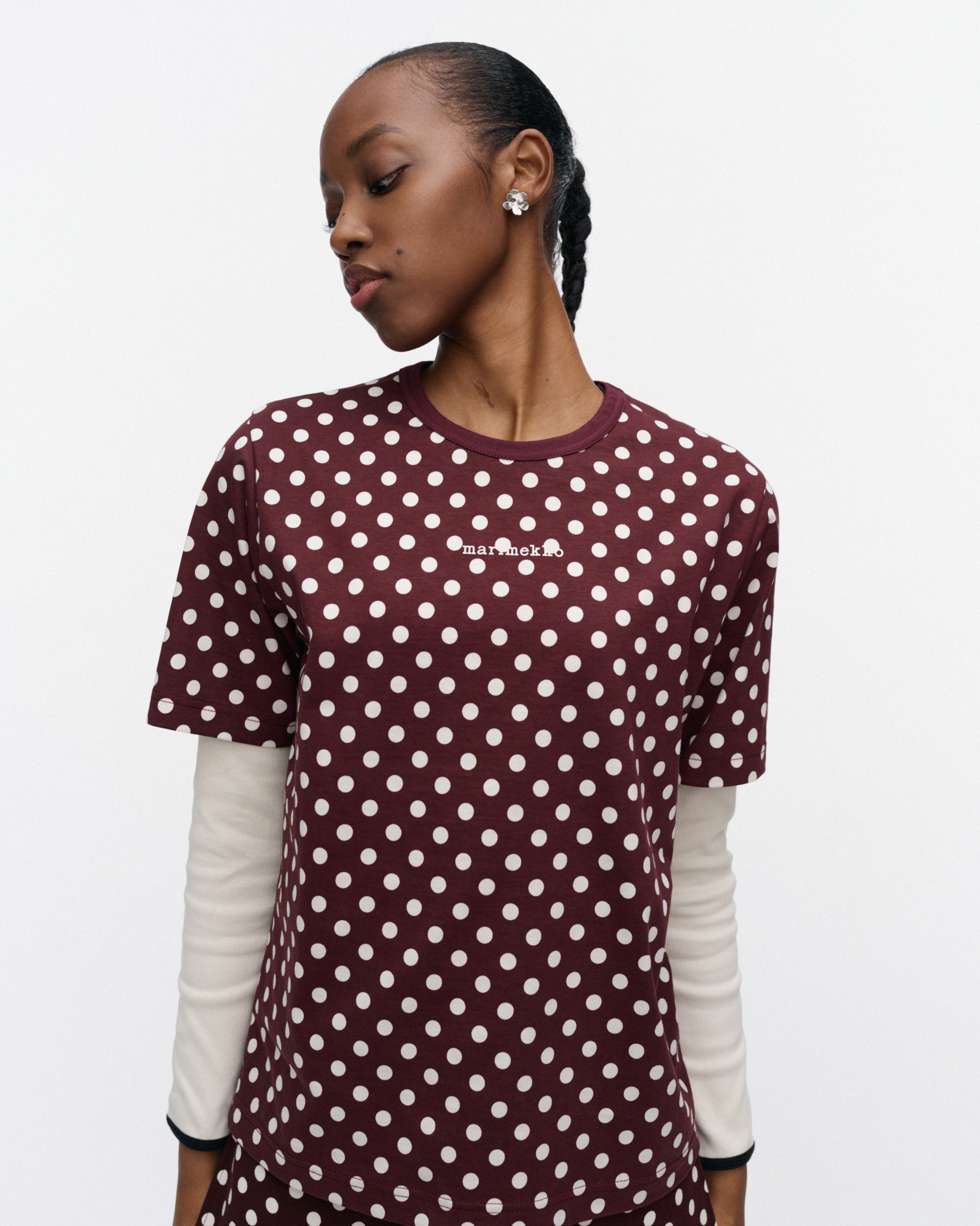 Erna Pallo, Kioski t-shirt, wine red, off white,