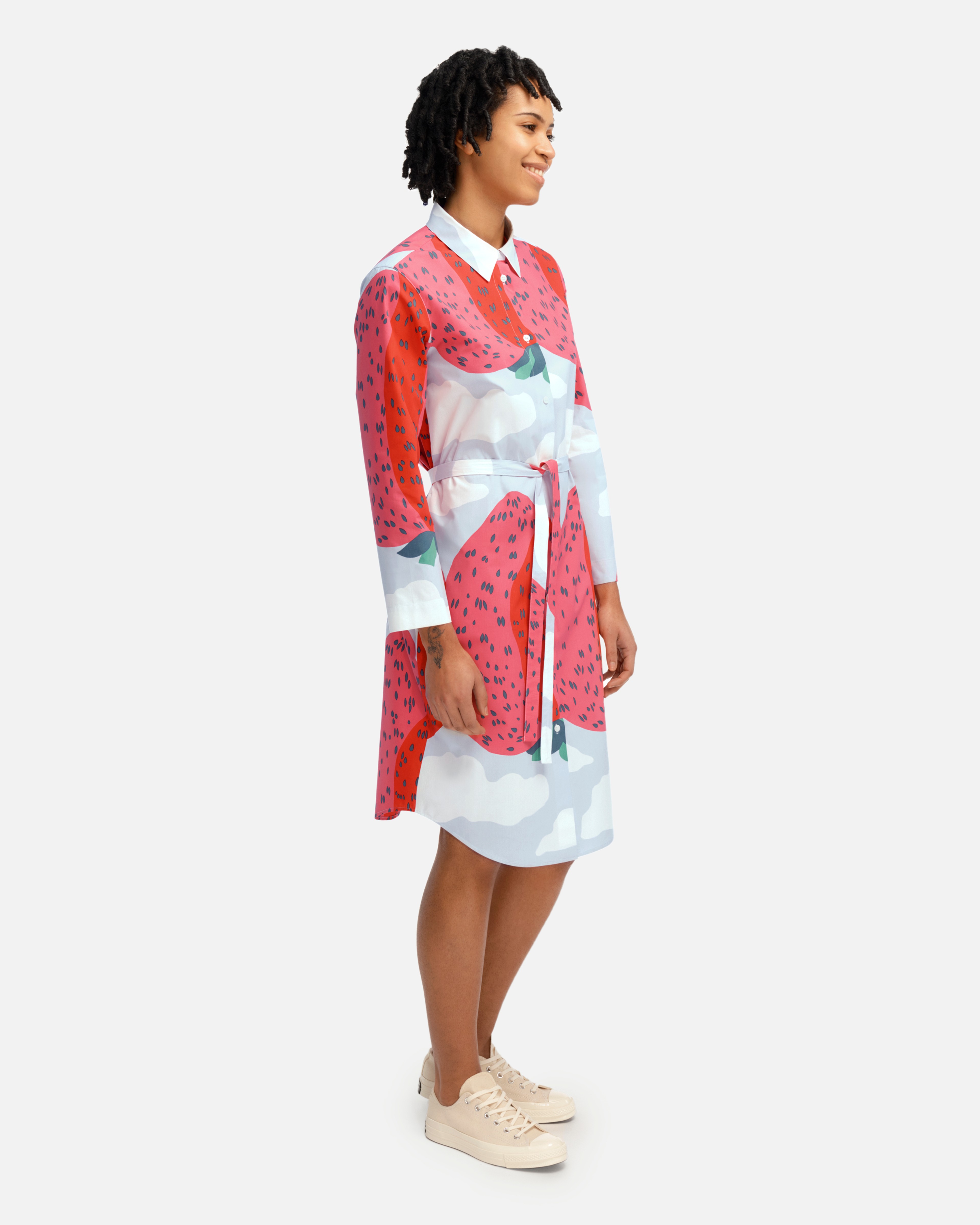 Minta Mansikkavuoret, Cotton poplin dress, light blue, pink, green,