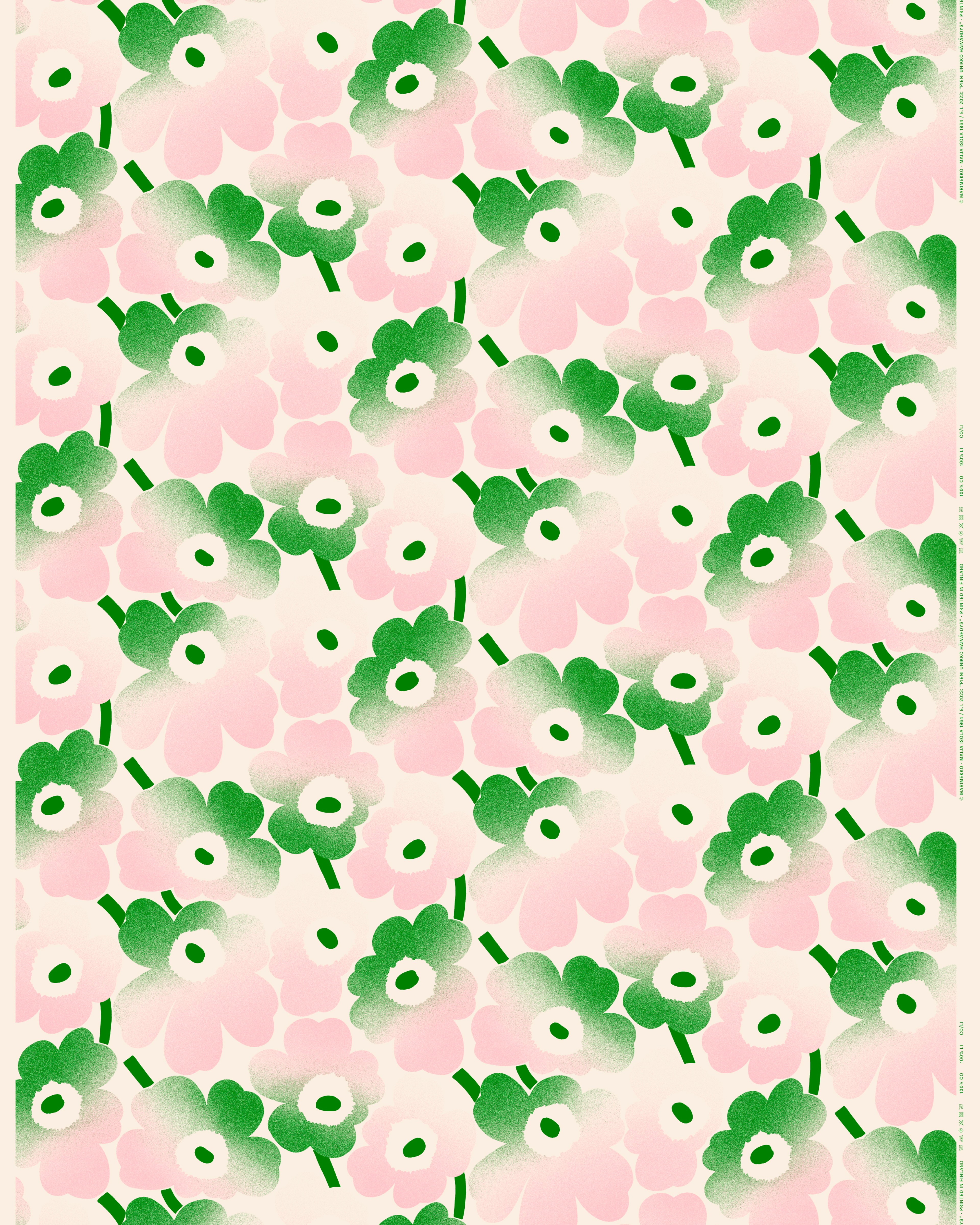 Pieni Unikko Häivähdys, Cotton fabric, offwhite, l.pink, green,