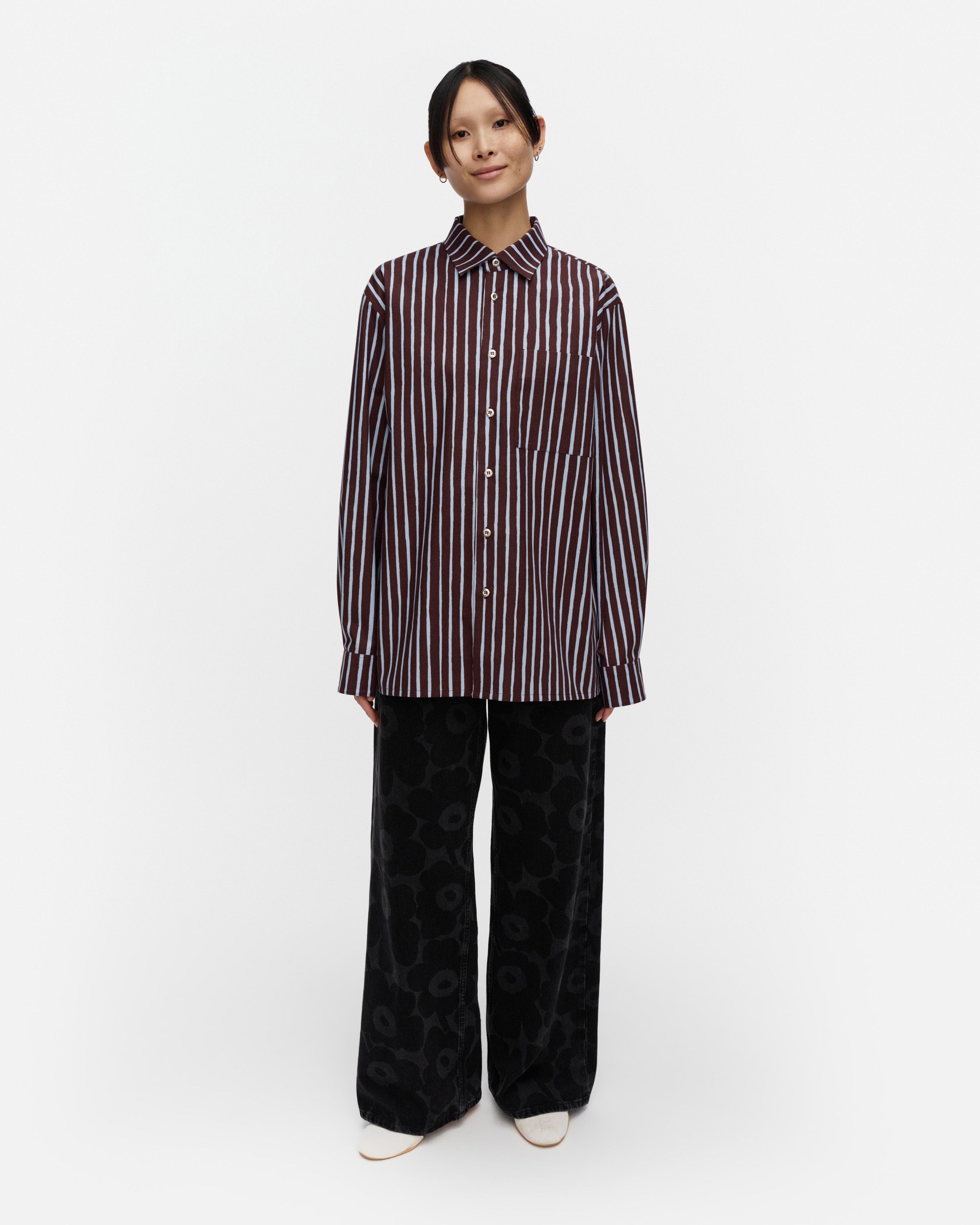 Jokapoika Kioski cotton shirt brown, light blue | Marimekko