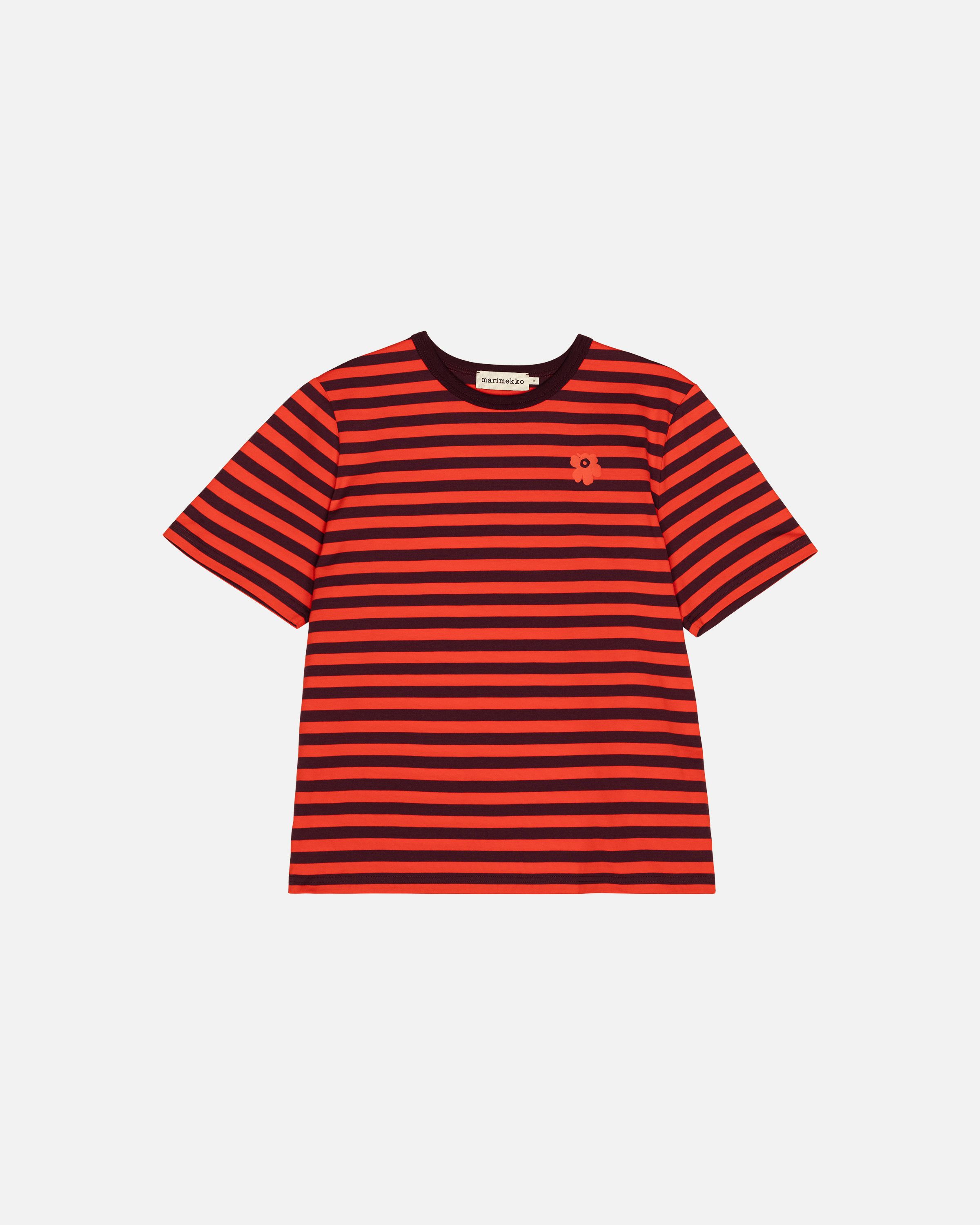 Tasaraita Unikko Kioski t-shirt wine red, red | Marimekko