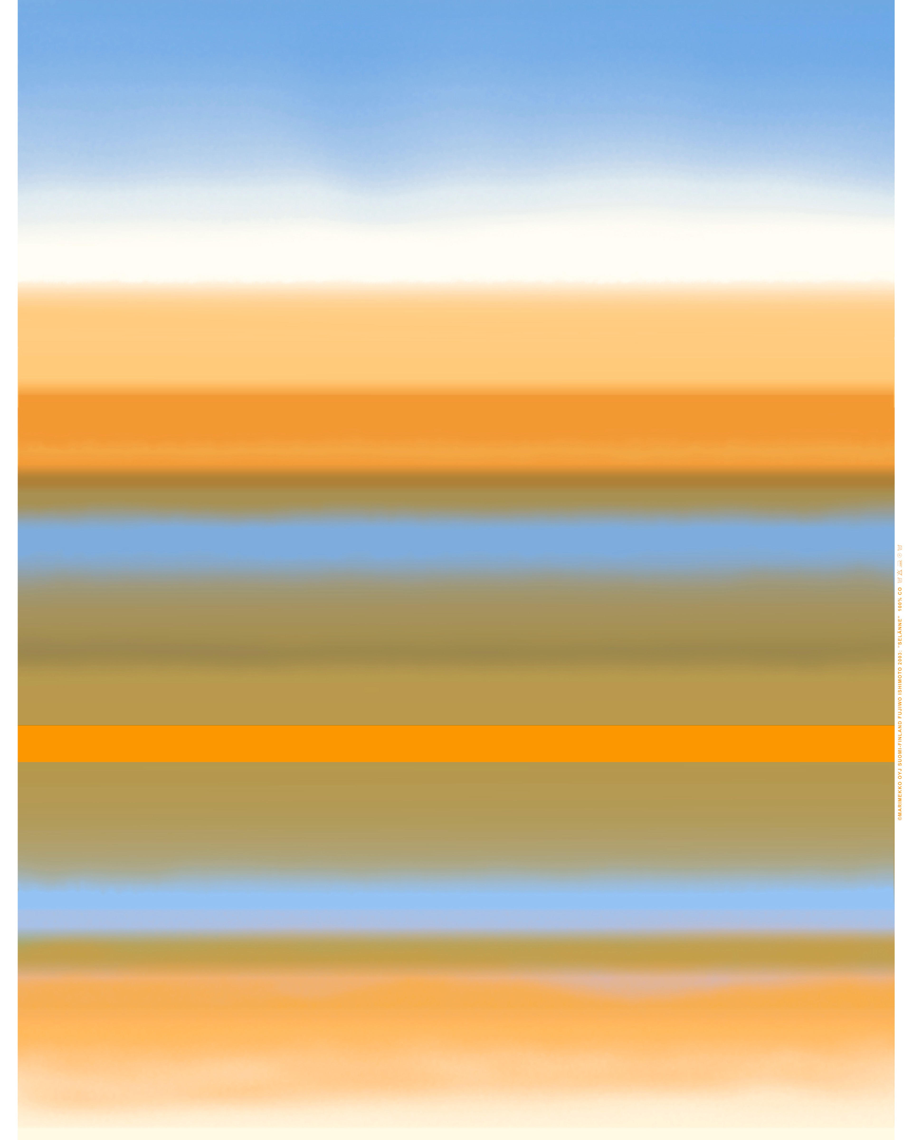 Selänne, Cotton fabric , off white, skyblue, warm orang,