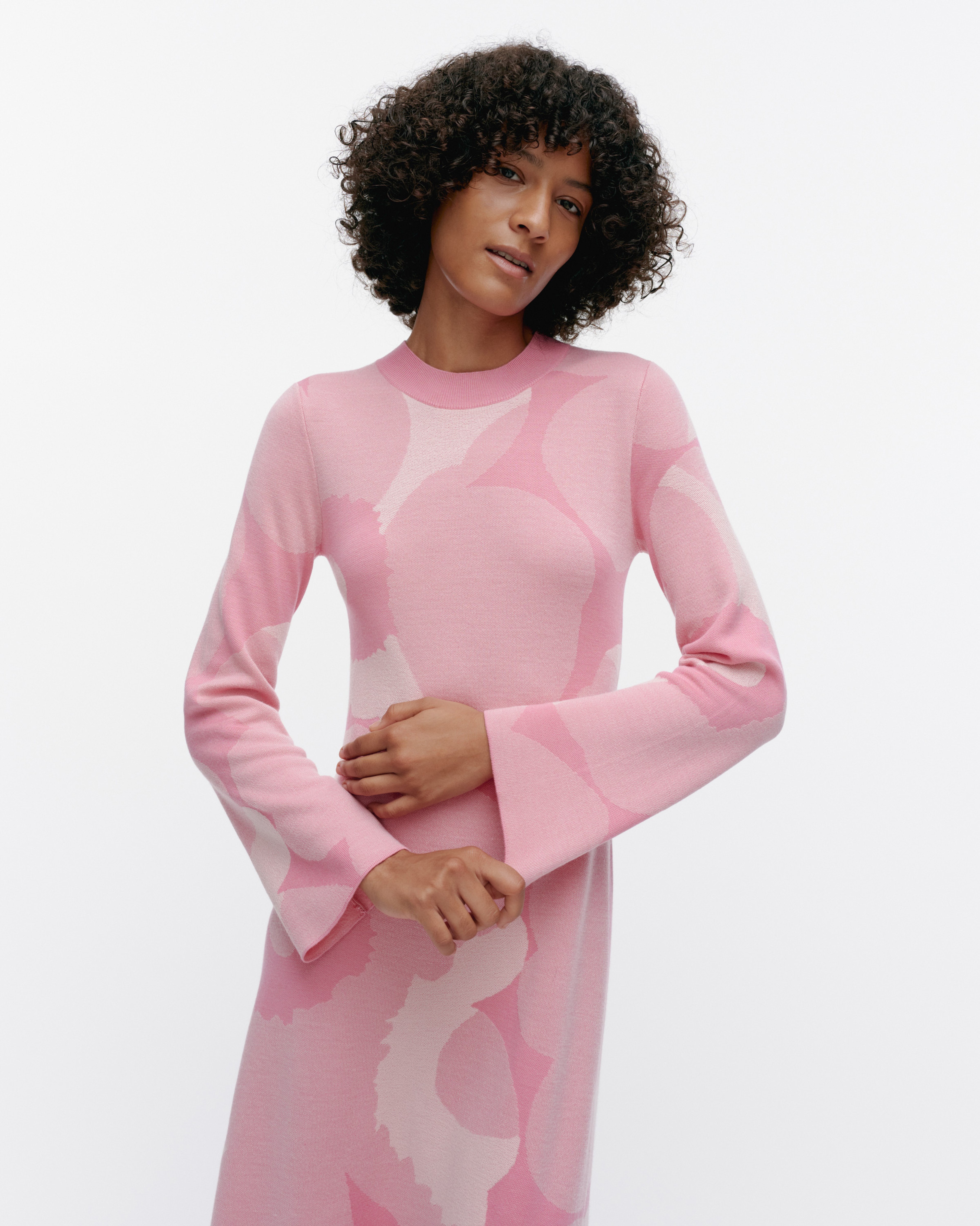 Leikkuu Unikko, Villaneulemekko, vaaleanpunainen, valkoinen,