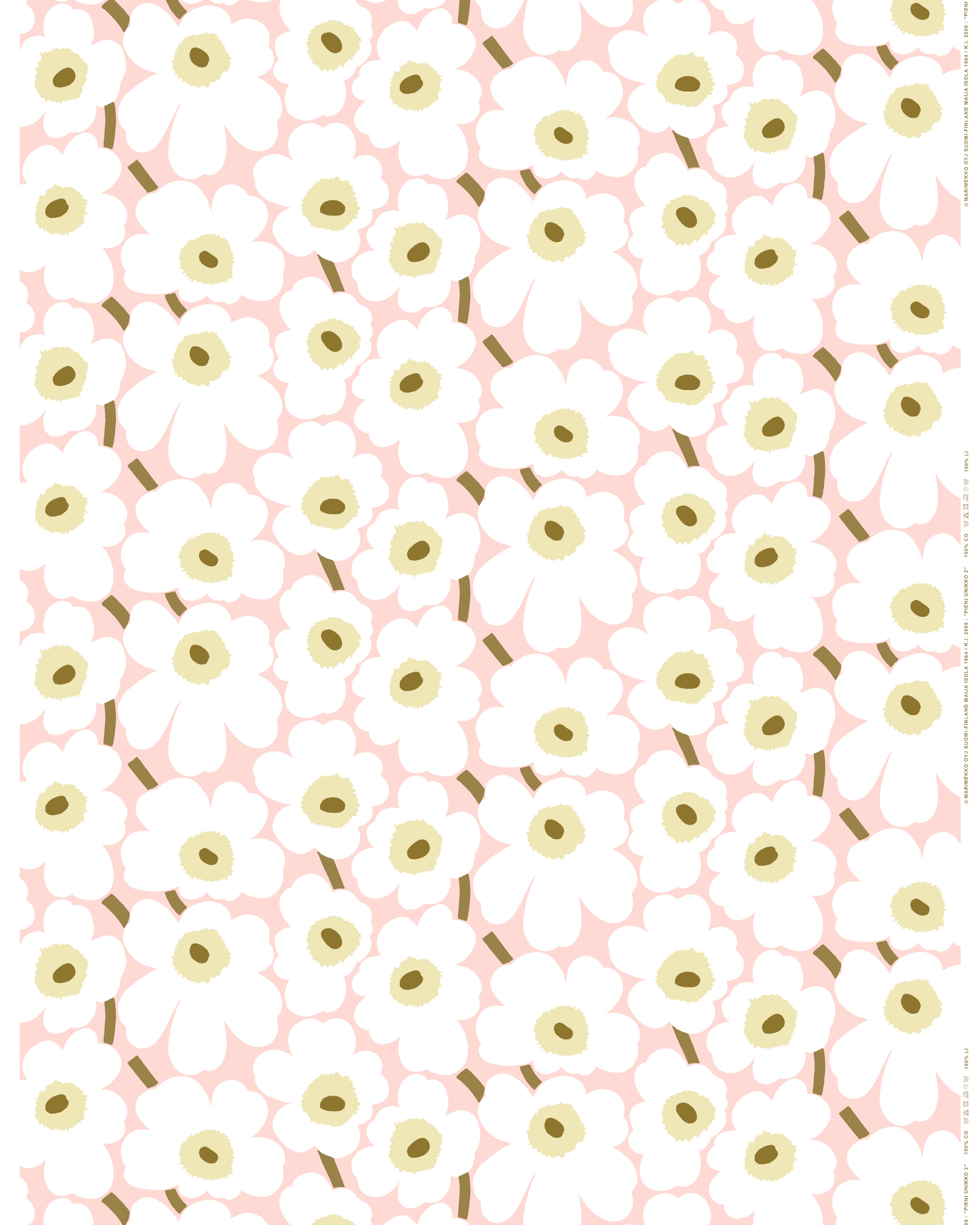 Pieni Unikko, Cotton fabric, pink, natural white, sand,