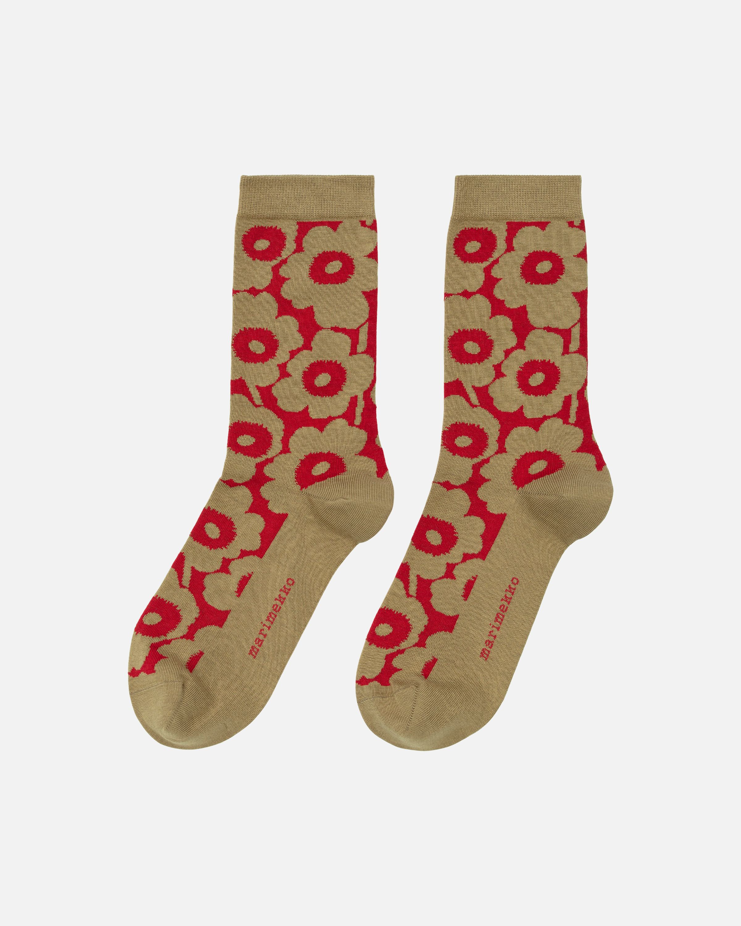marimekko マリメッコ/ Pieni Unikko クリスマスソックス Linjaus Unikko Socks mint, brown | Marimekko