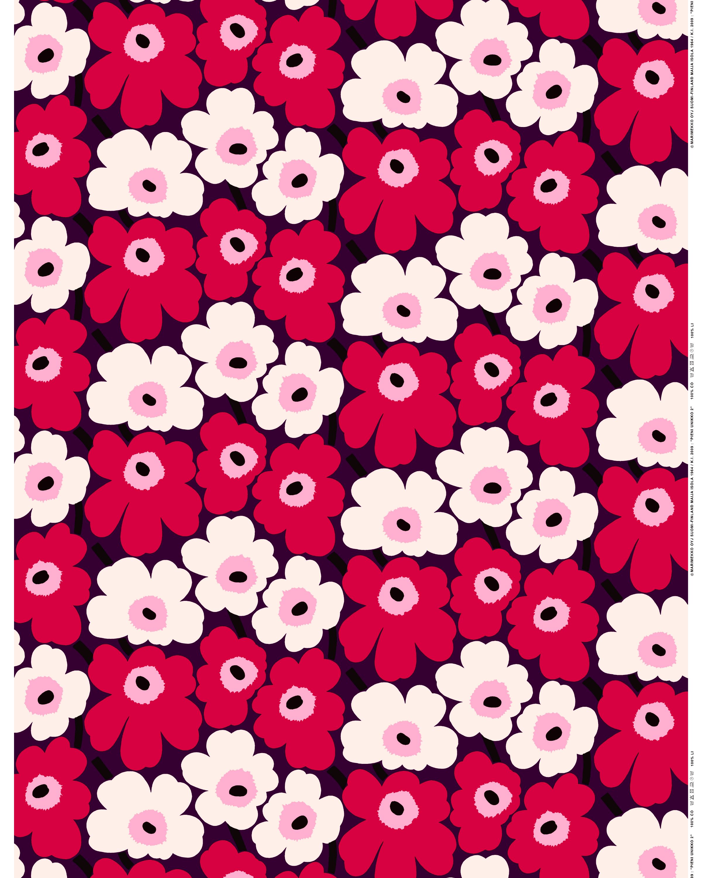 Pieni Unikko Acrylic coated cotton plum, cranberry, off-white