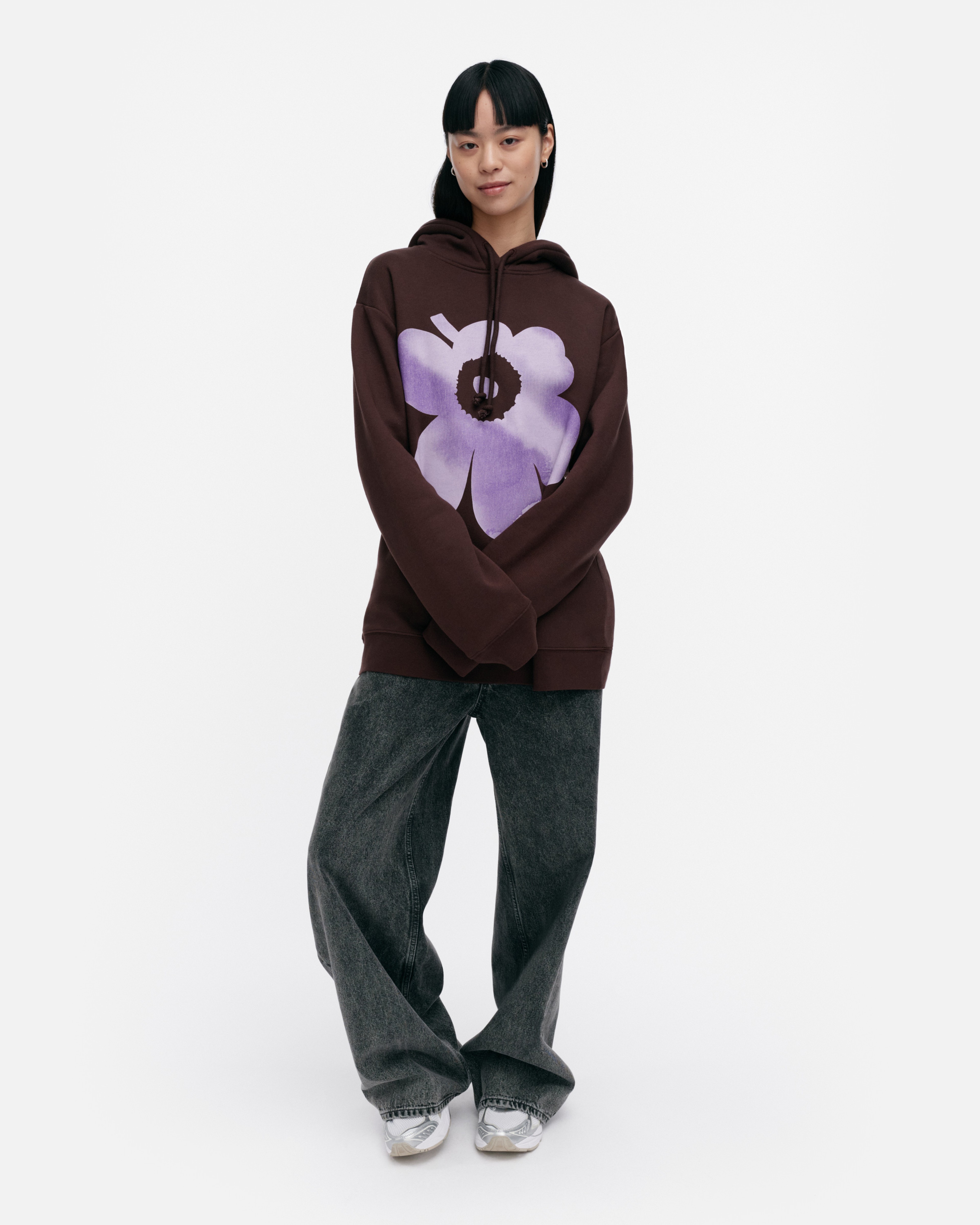 Runoja Unikko Placement, Kioski hoodie, dark brown, lilac,