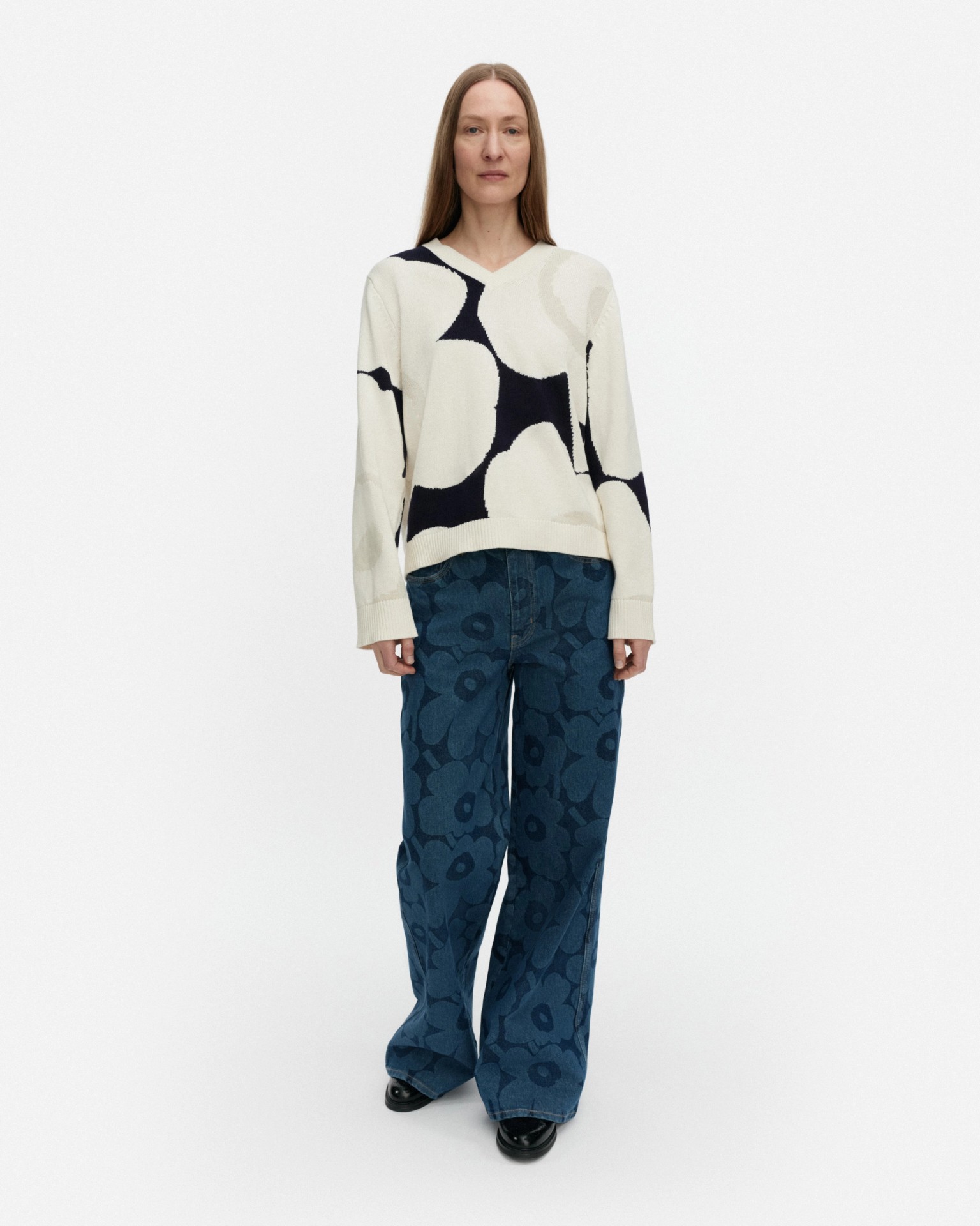 Pomppia Unikko, Knitted pullover, light grey, dark blue,