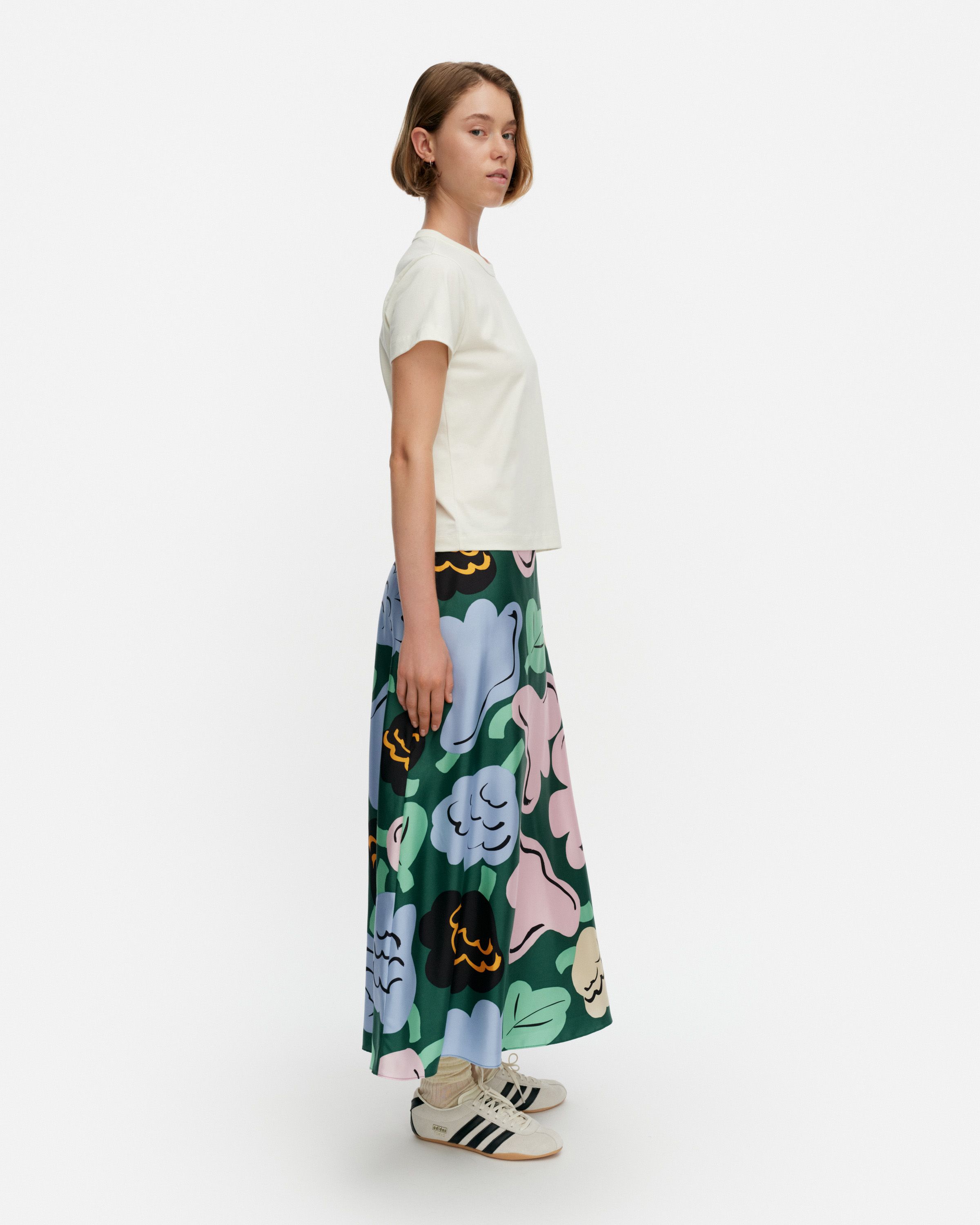 廃盤 レアmarimekko 2008 「Kurpitsa」 Koostumus Kukasta Kukkaan Silk skirt | Marimekko