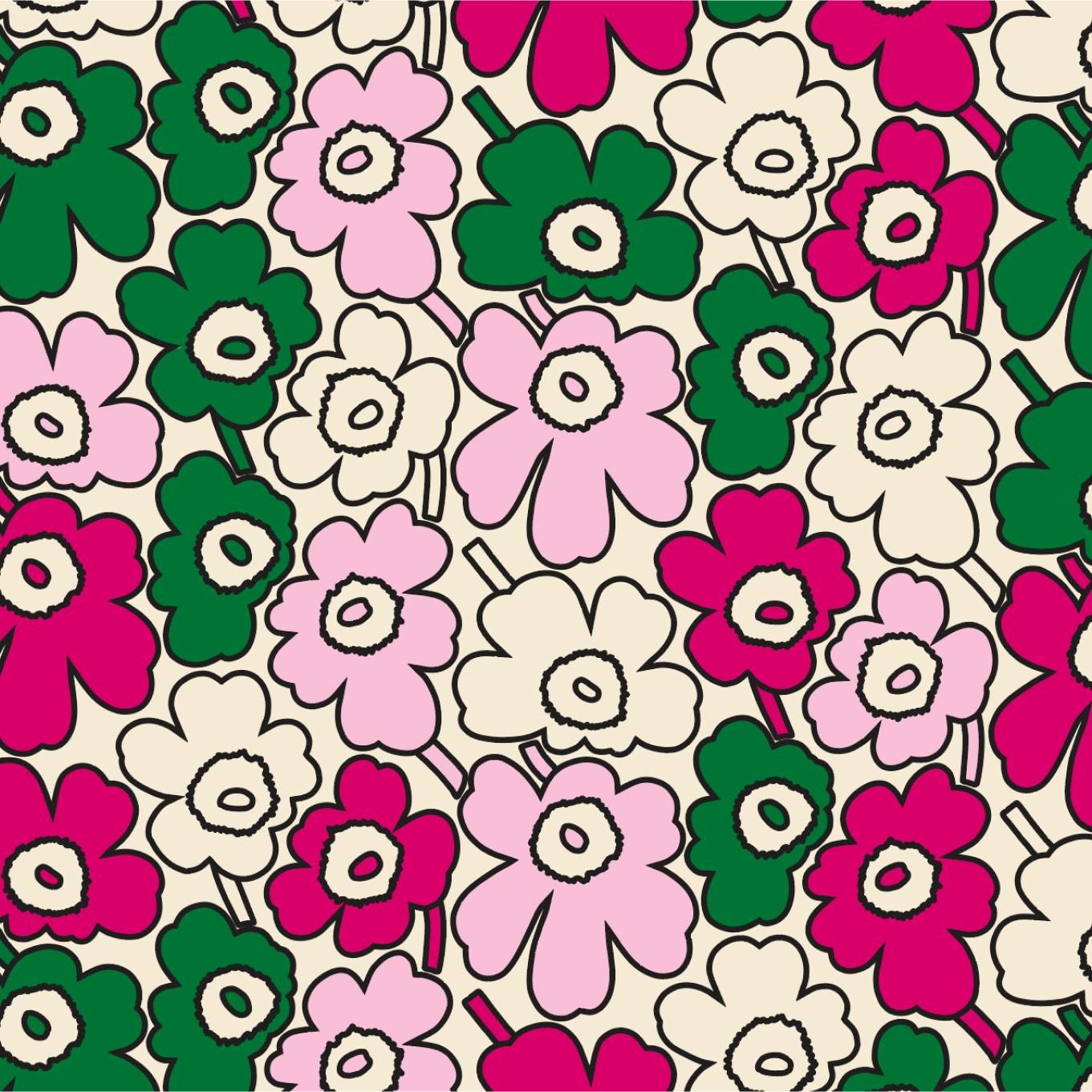 Unikko pattern in light pink, pink, green and beige