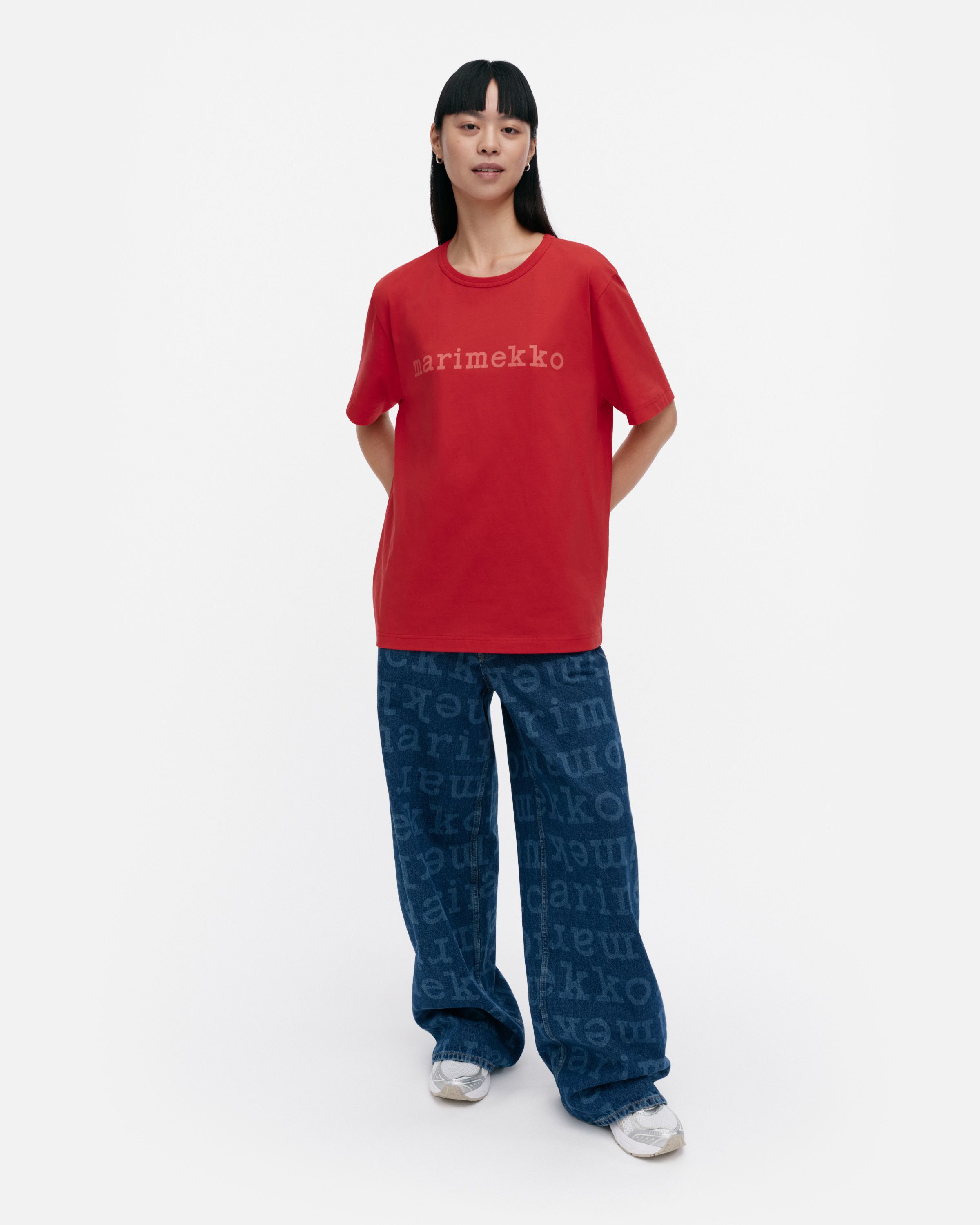 Marimekko TシャツS kioski LOGO LYHYTHIHA Vihne Unikko Placement Kioski t-shirt | Marimekko