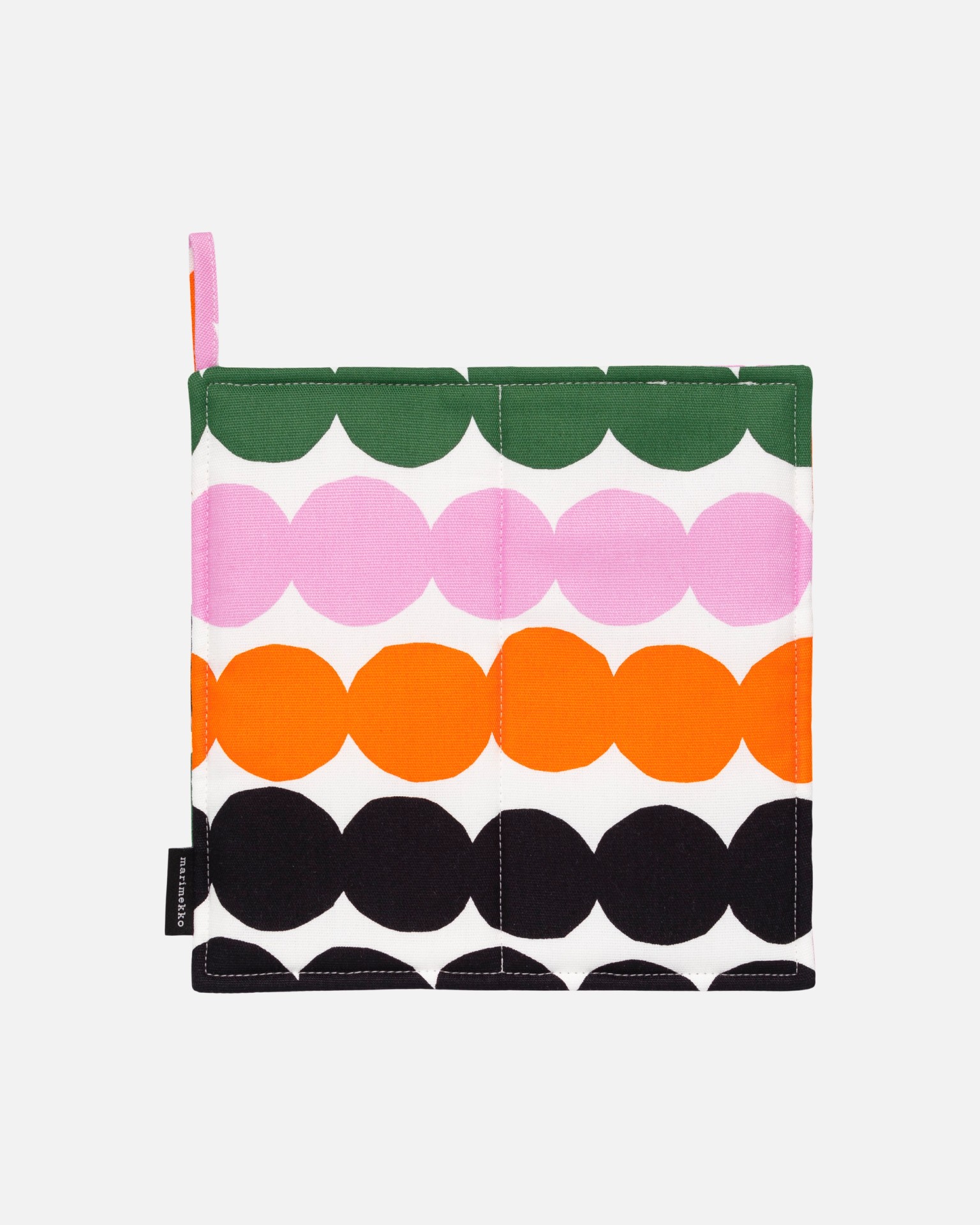 Räsymatto, Pot holder, white, orange, green, black,