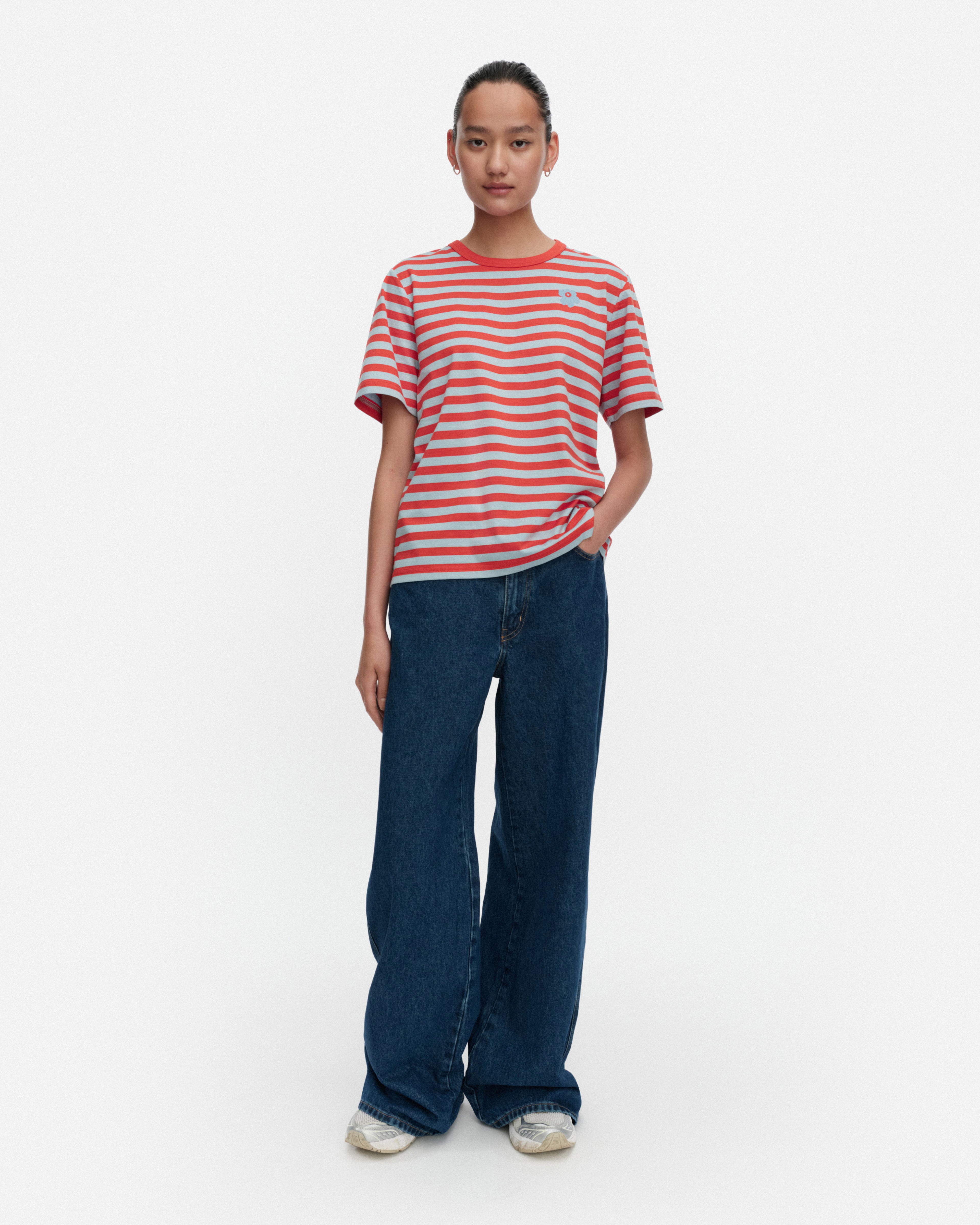 Tasaraita Unikko, Kioski t-shirt, red, light blue,