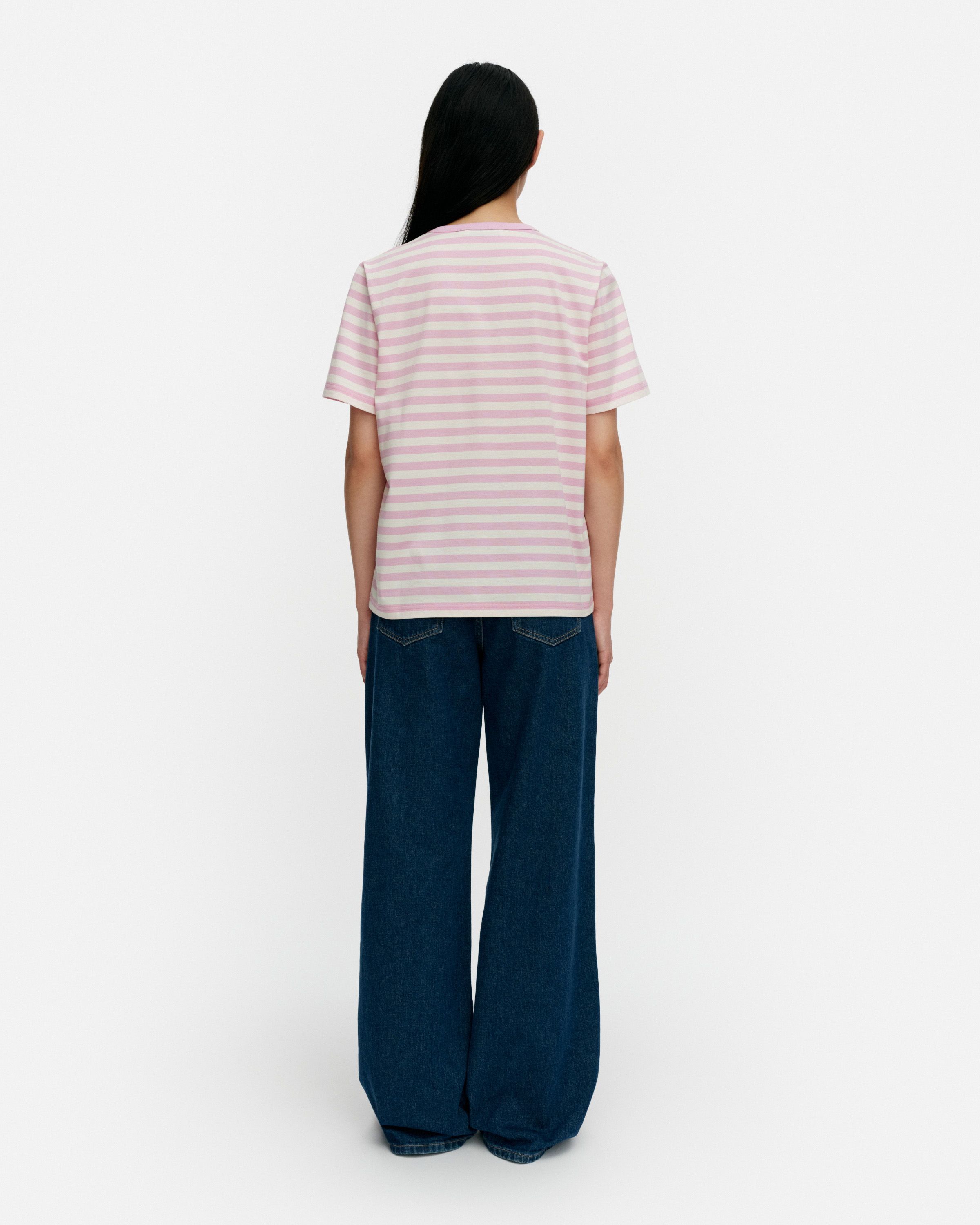 Tasaraita Unikko Kioski t-shirt light pink, off white, red | Marimekko