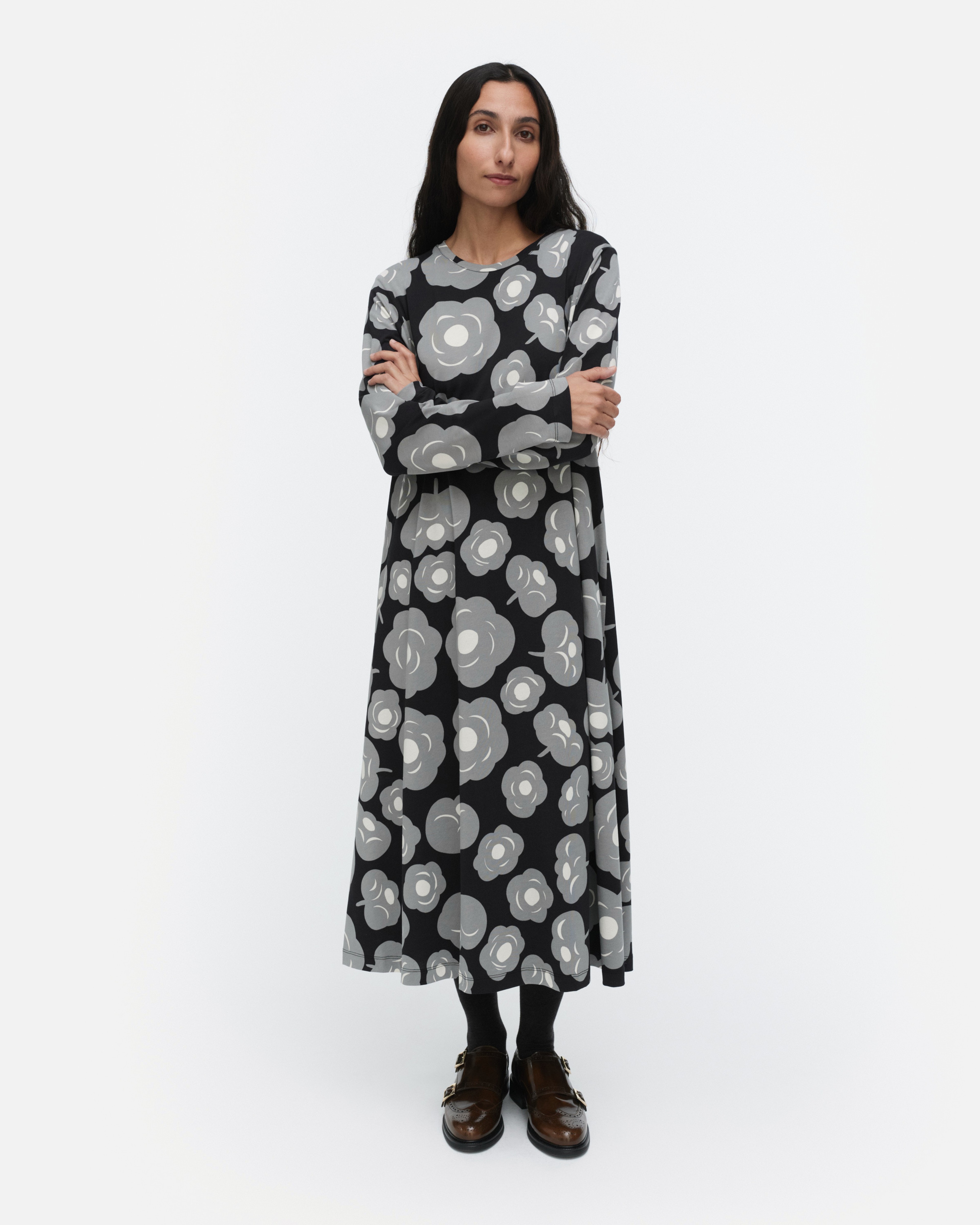 Lehtokielo Tumma, Jersey dress, black, grey, off white,