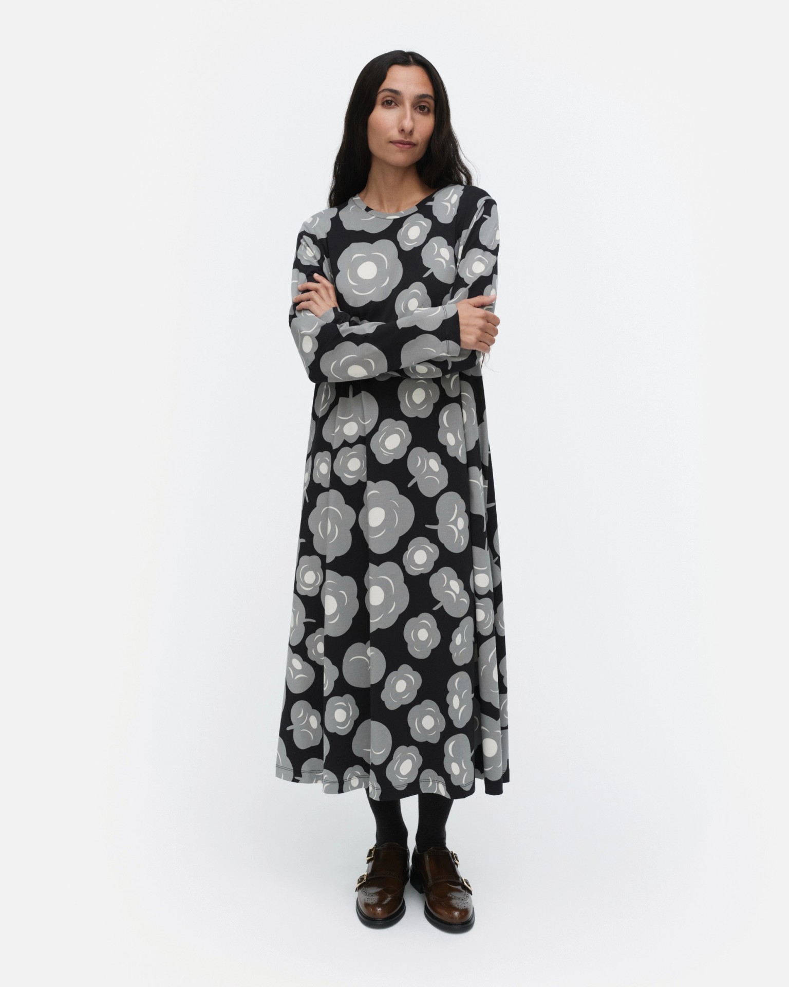 Lehtokielo Tumma, Jersey dress, black, grey, off white,