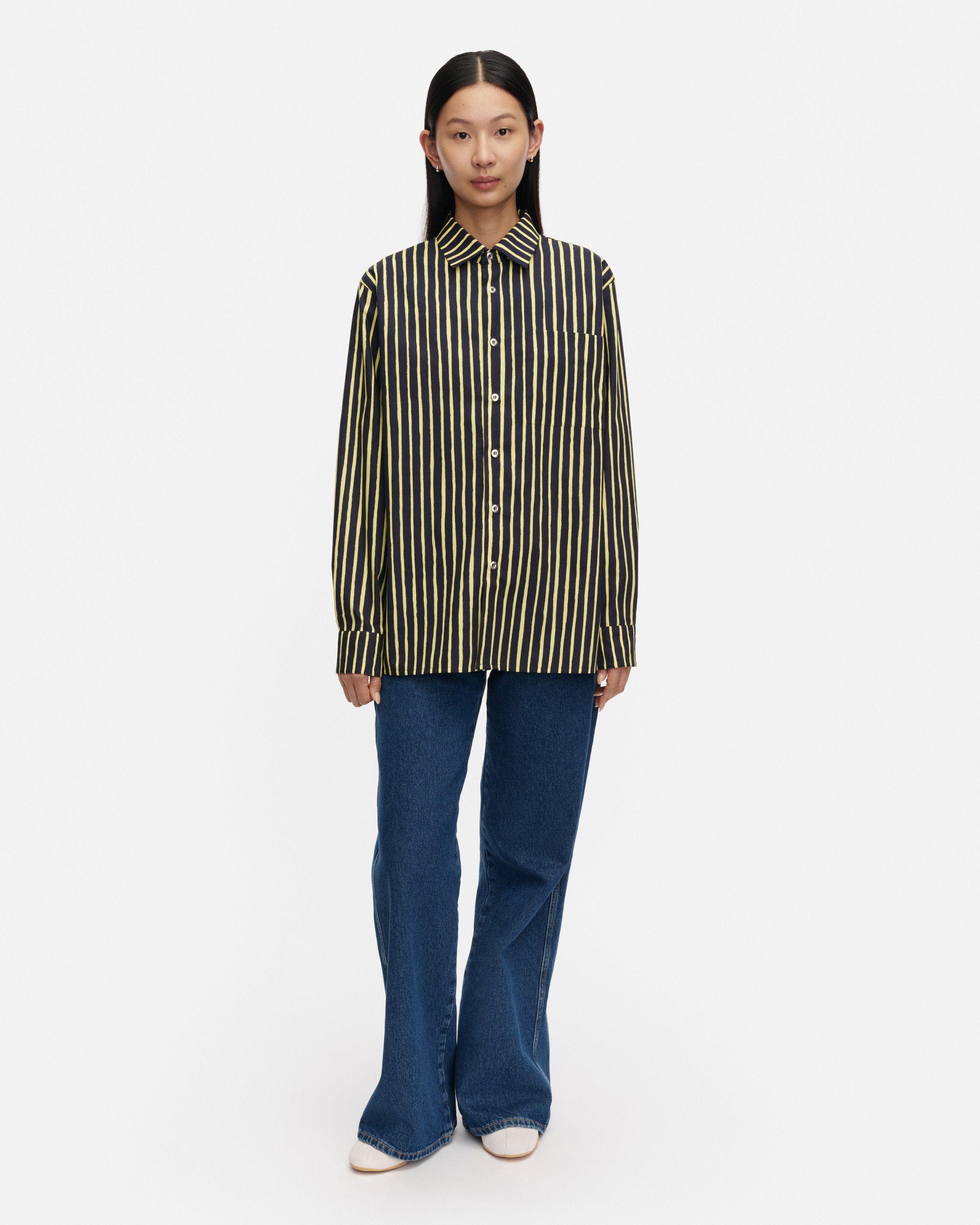 Jokapoika Kioski cotton shirt dark navy, yellow | Marimekko