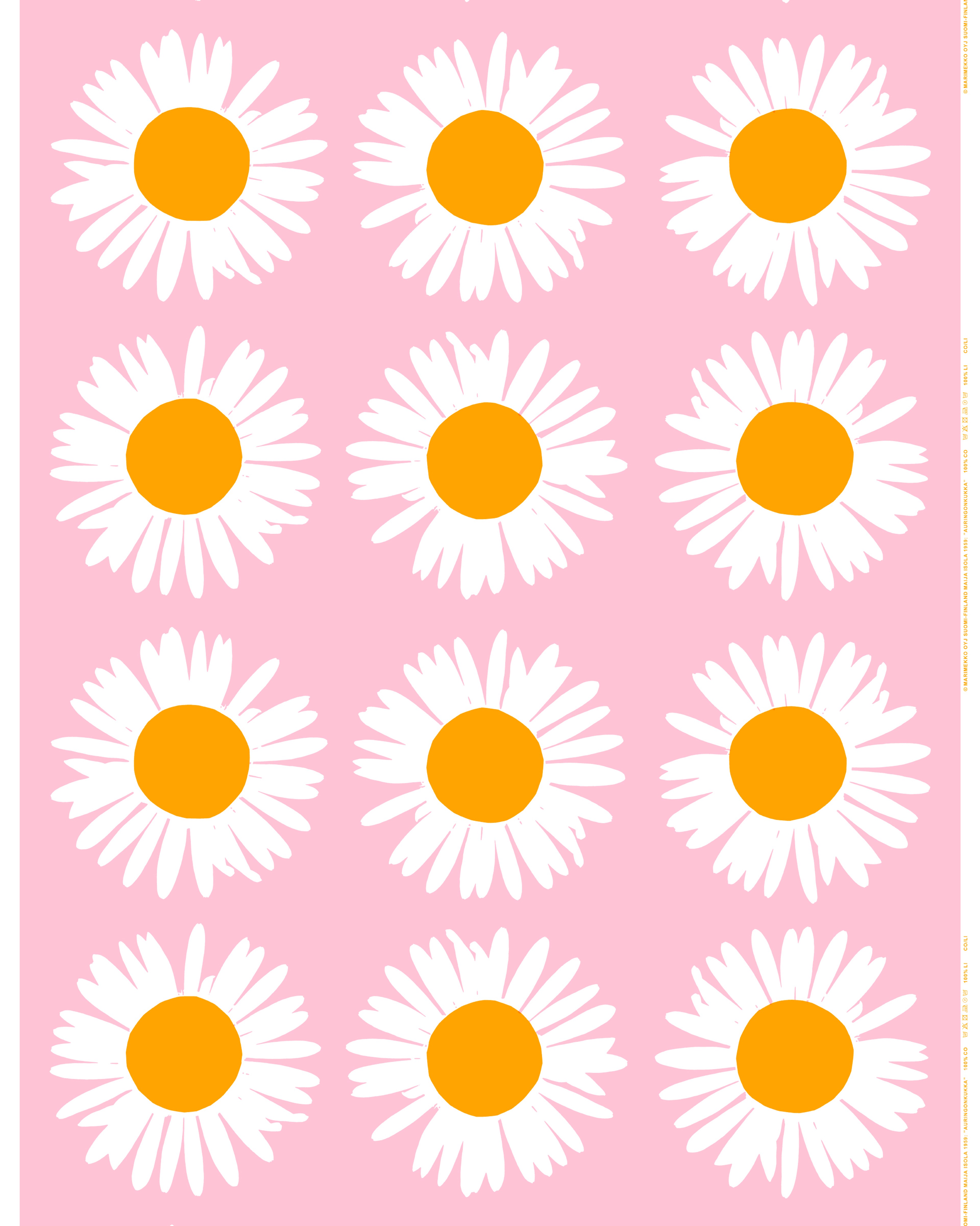Auringonkukka, Cotton fabric, pink, orange, white,