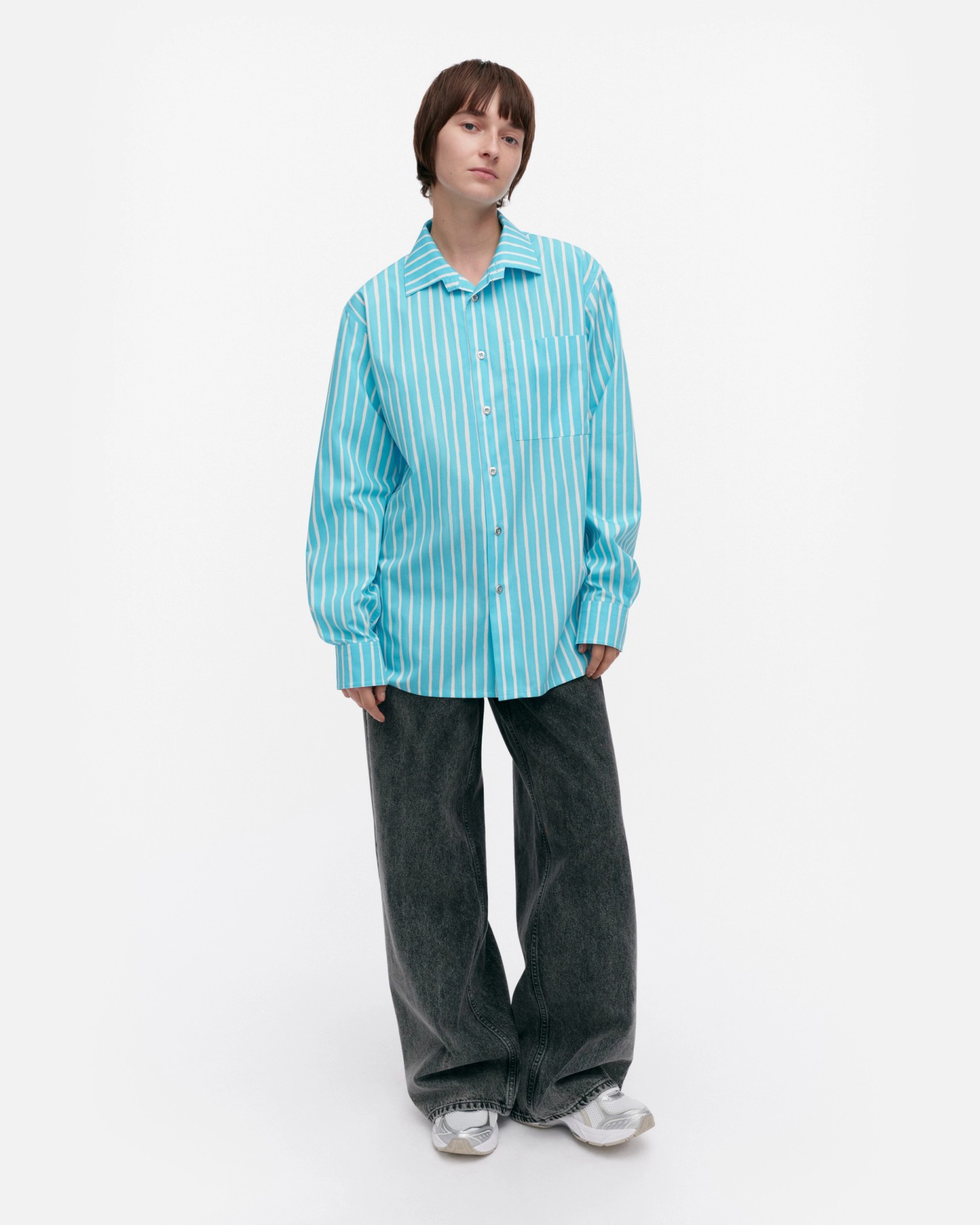 Jokapoika, Kioski cotton shirt, turquoise, off white,