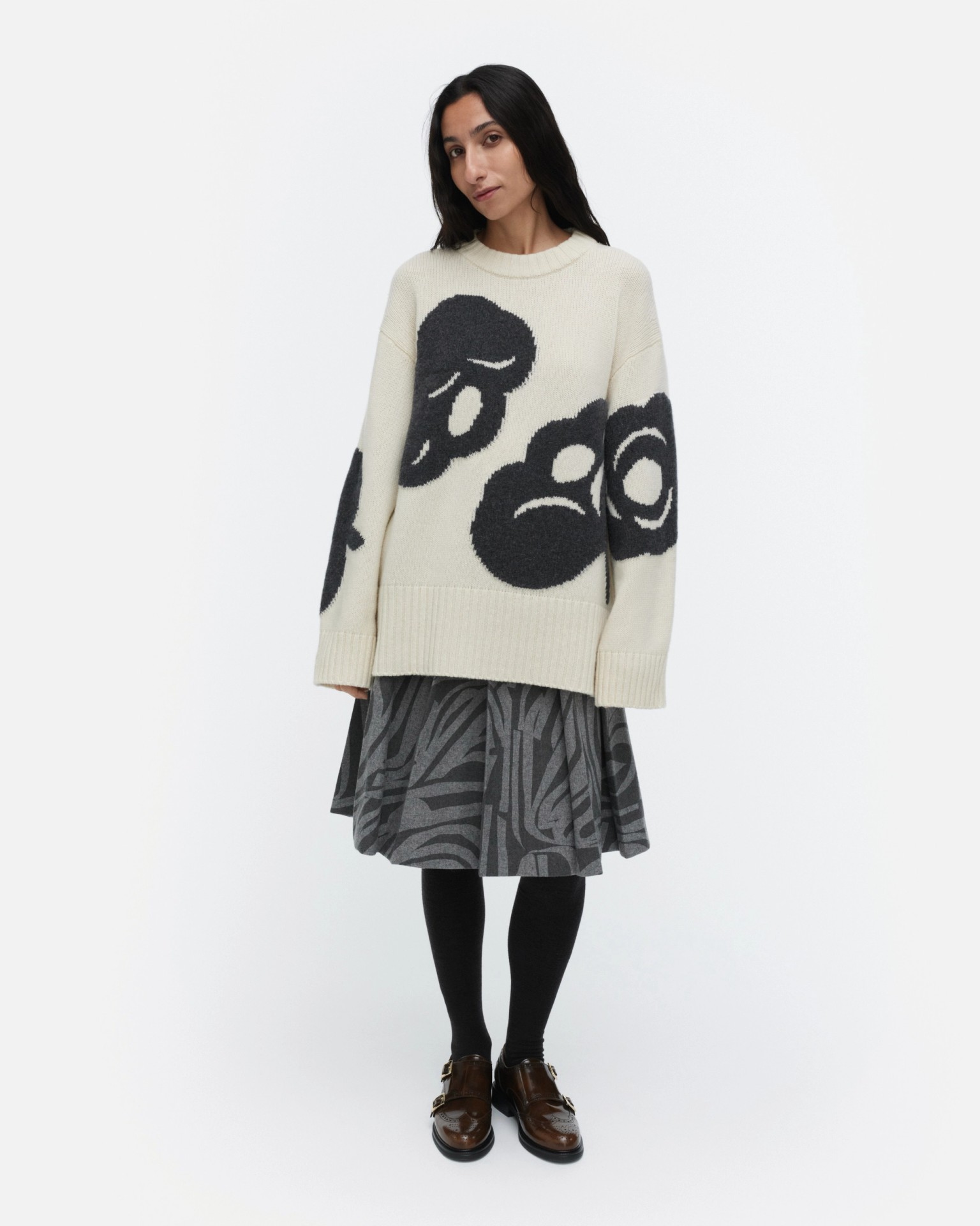 Luonto Tumma, Knitted wool pullover, off white, grey,