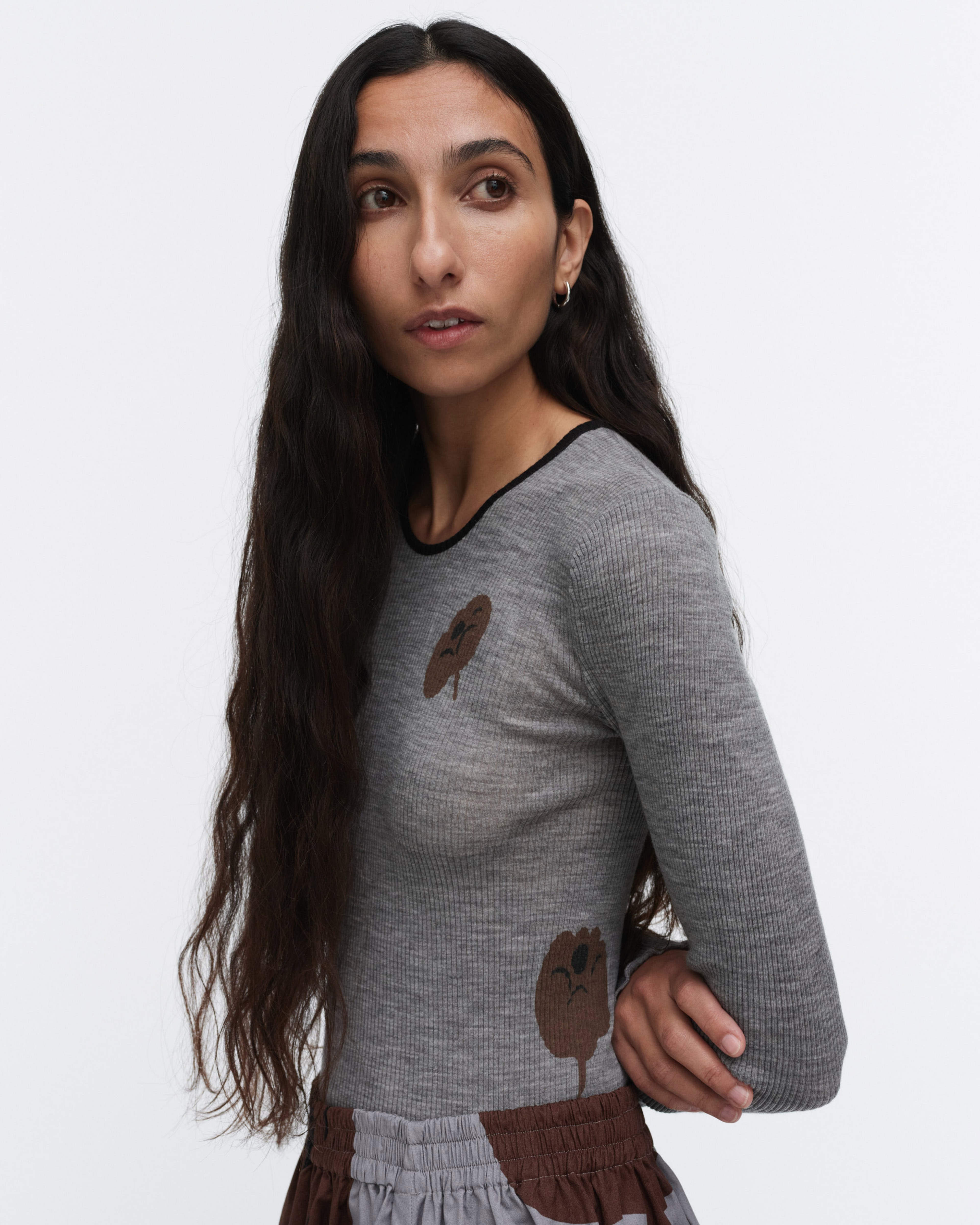 Polkka Tumma, Wool rib pullover, dark grey, brown,