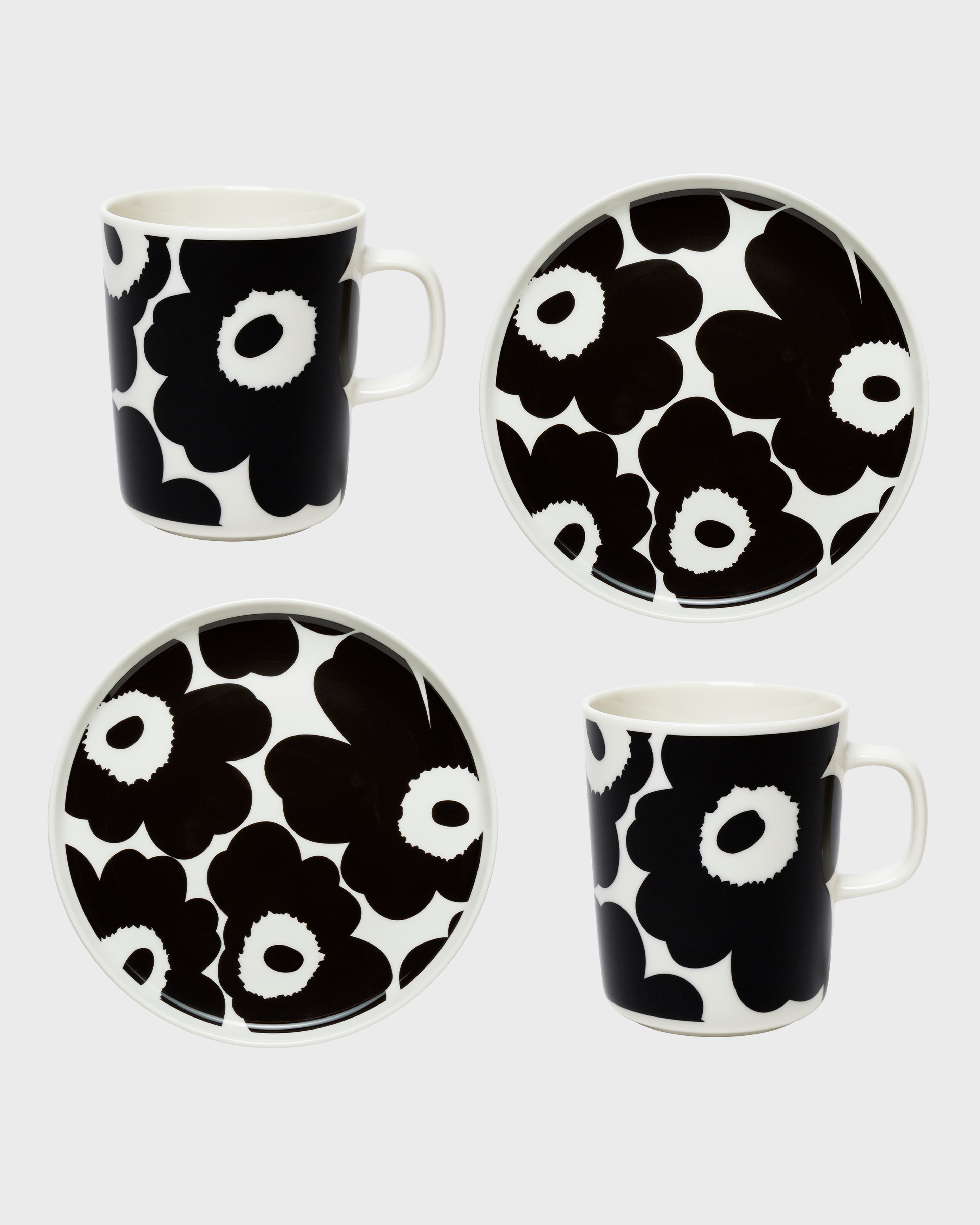 Oiva / Unikko, Mug and plate set, white,black,