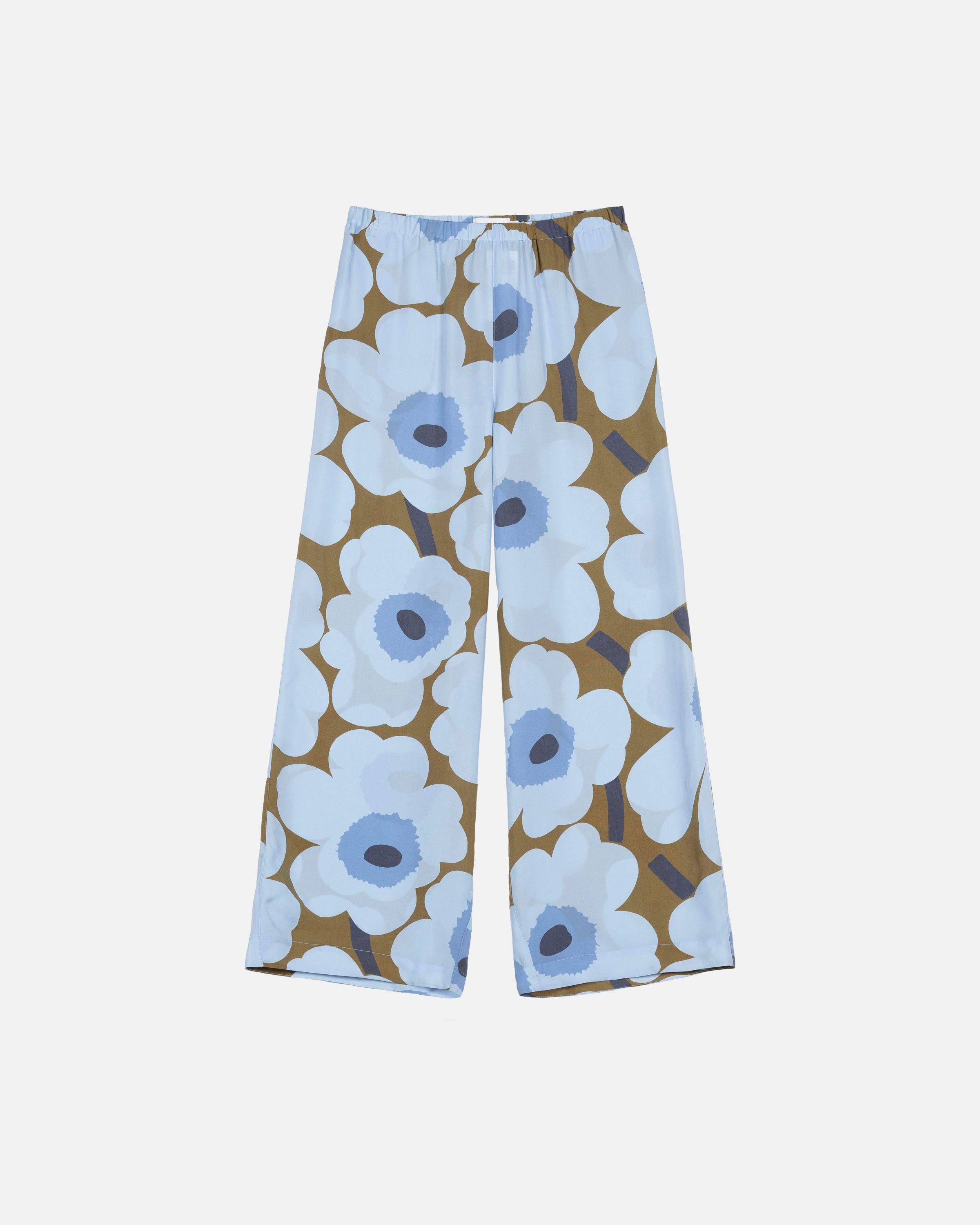 Kaaos Unikko Trousers light blue, olive green | Marimekko