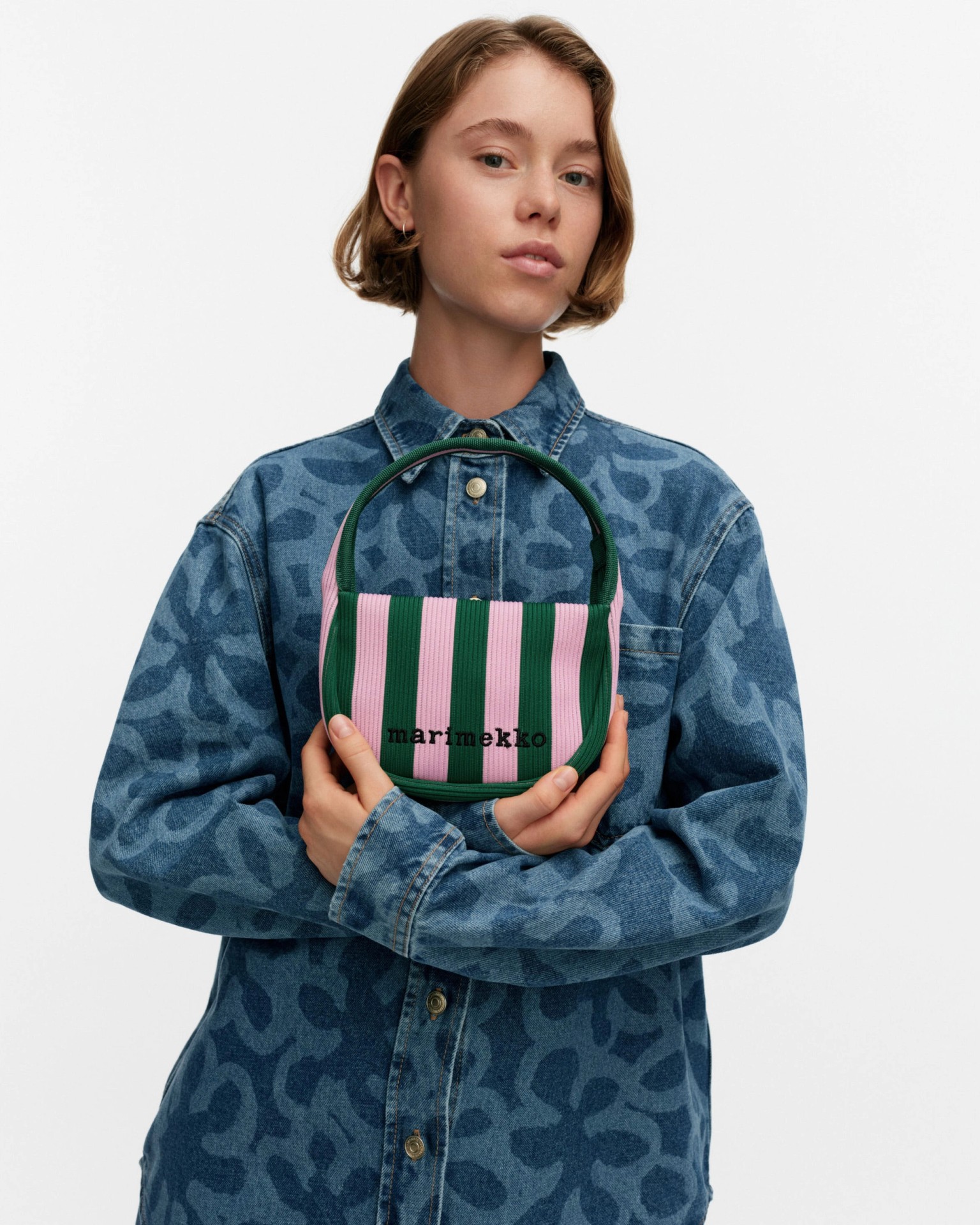 Knitted Mini Handbag Merirosvo, Shoulder bag, pink, dark green,