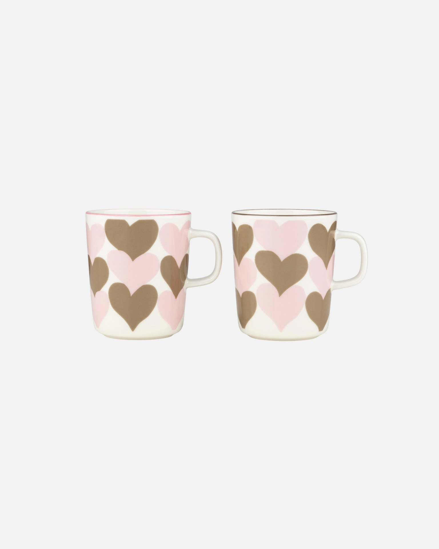 Oiva / Sydämet, Mug, set of 2, white, sand, pink,