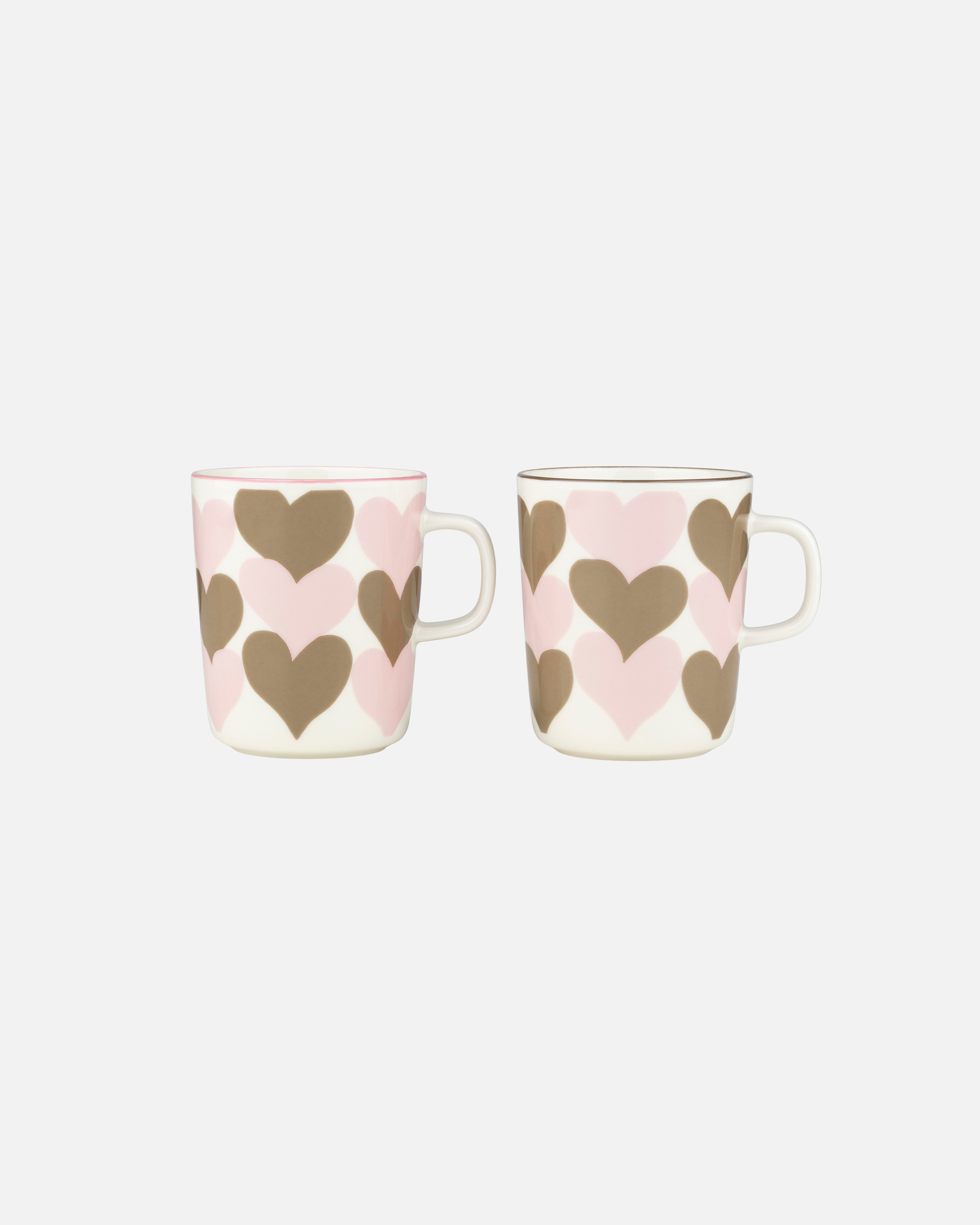 Oiva / Sydämet, Mug, set of 2, white, sand, pink,