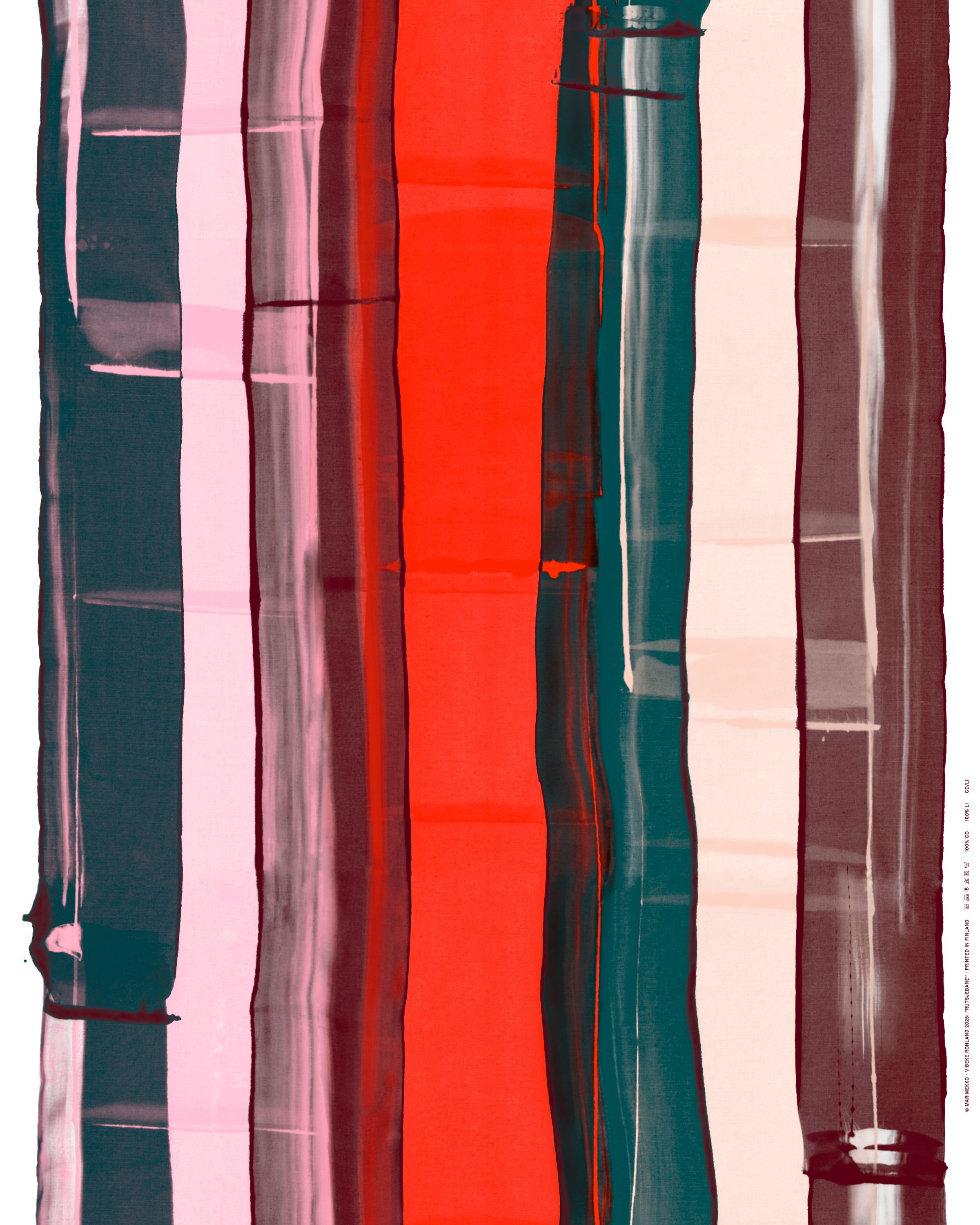Puketti Cotton fabric charcoal, white, orange red | Marimekko
