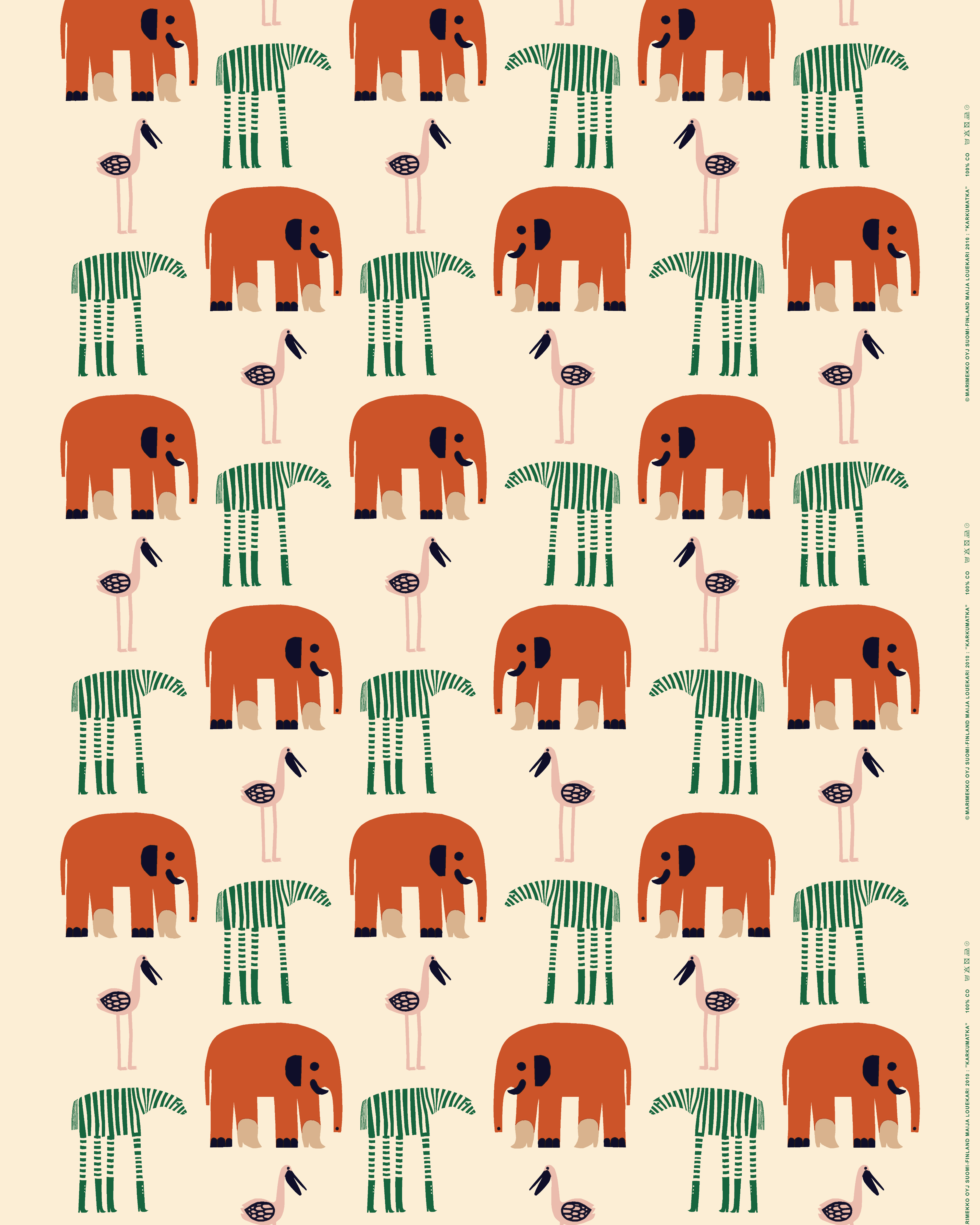 Karkumatka, Acrylic coated cotton fabric, cotton, red, beige, green,