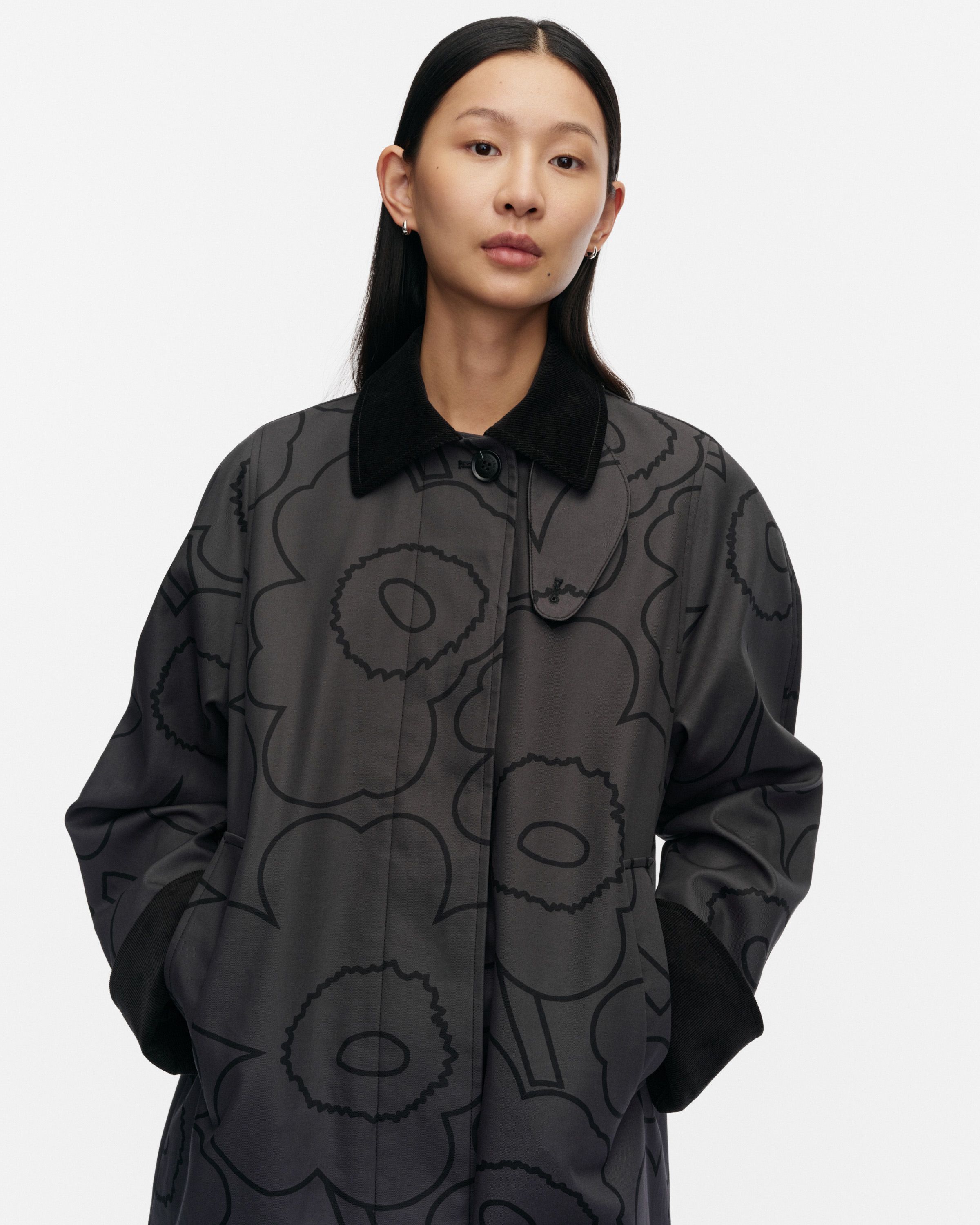 marimekko コート XL Eepos Piirto Unikko Coat black, dark blue | Marimekko