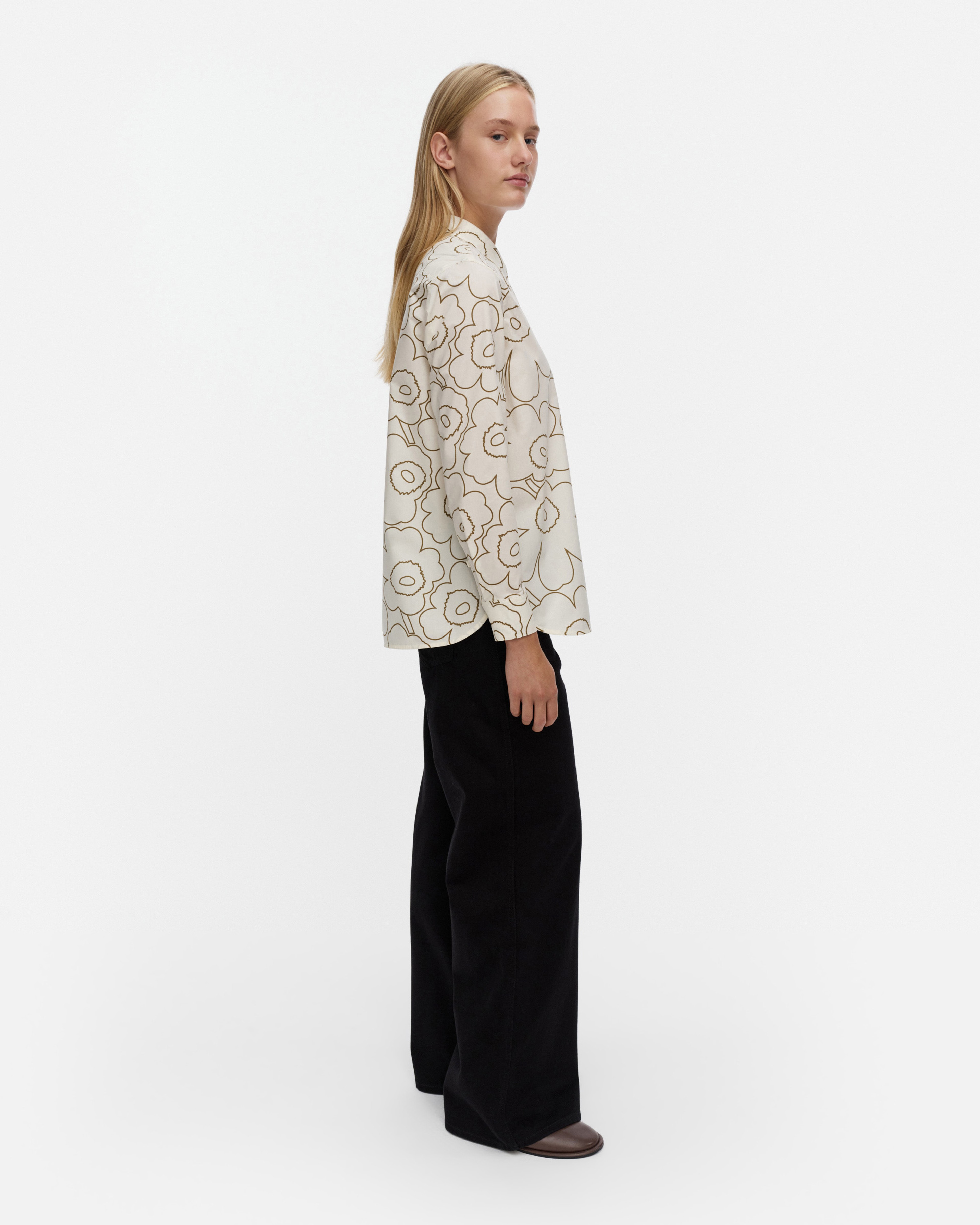 Tilla Piirto Unikko, Cotton poplin shirt, off white, olive green,