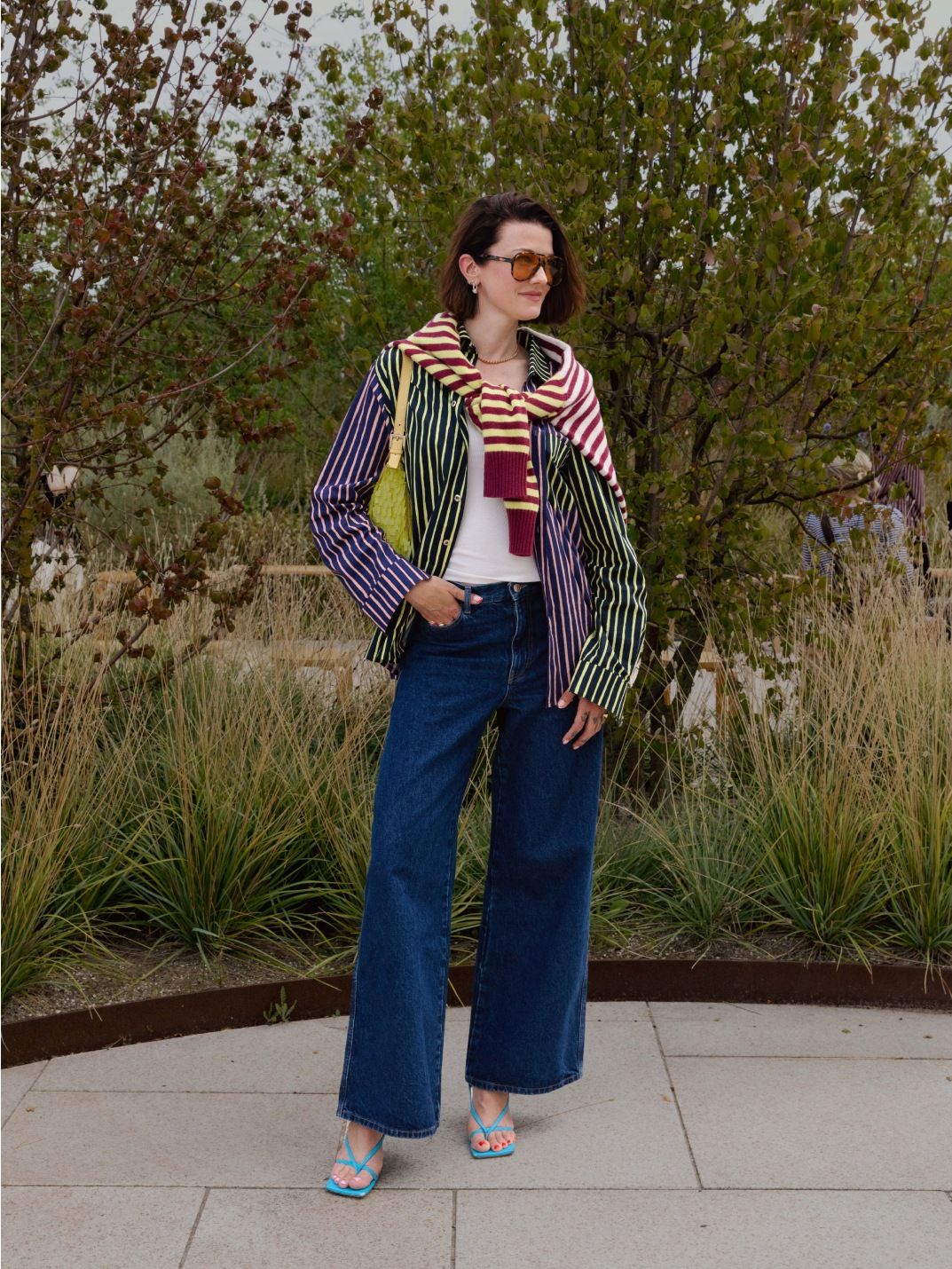 Marianne Theodorsen wearing Maridenim jeans, Jokapoika shirt and striped knit.