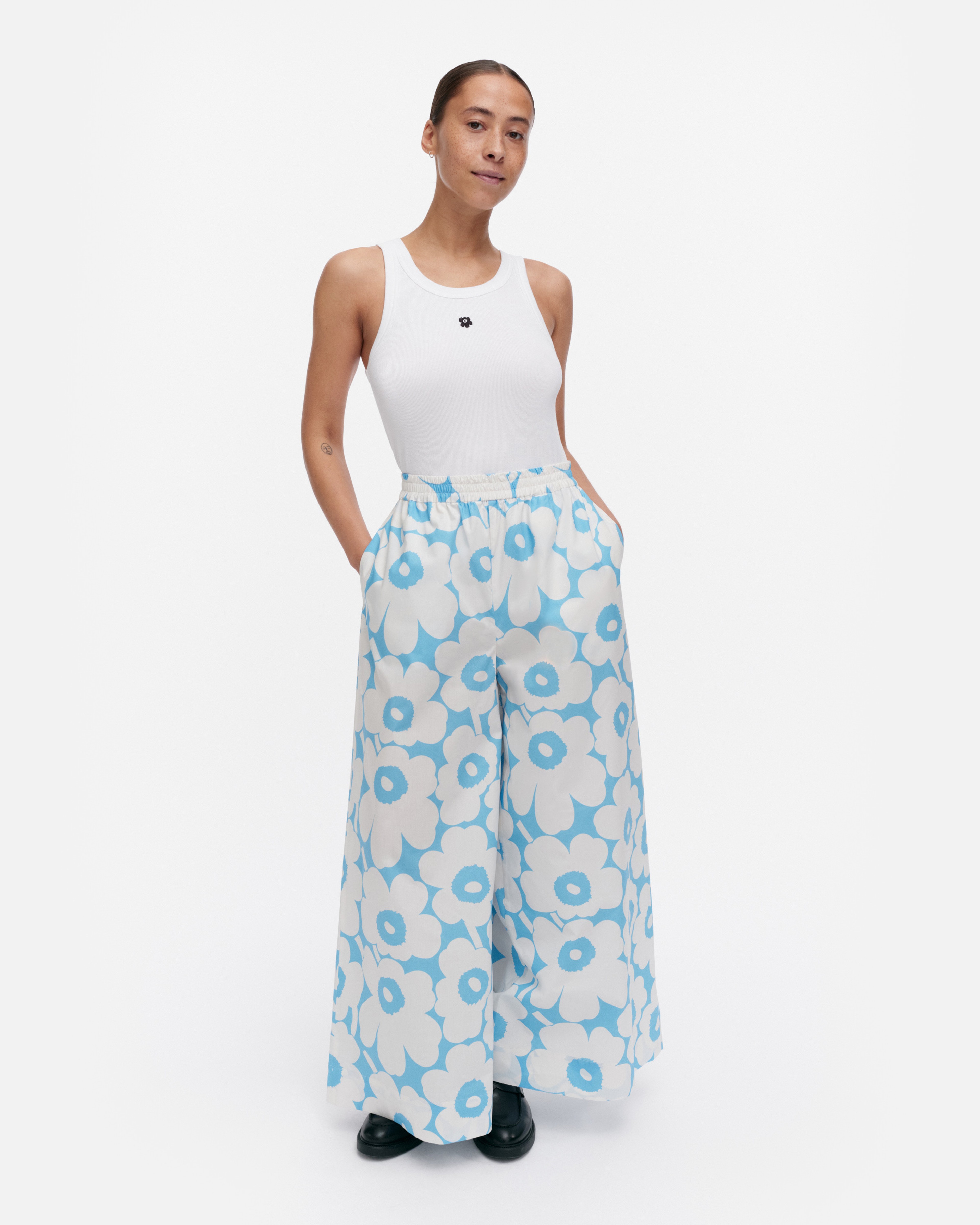 Sh Kohti Unikko, Trousers, blue, off white,