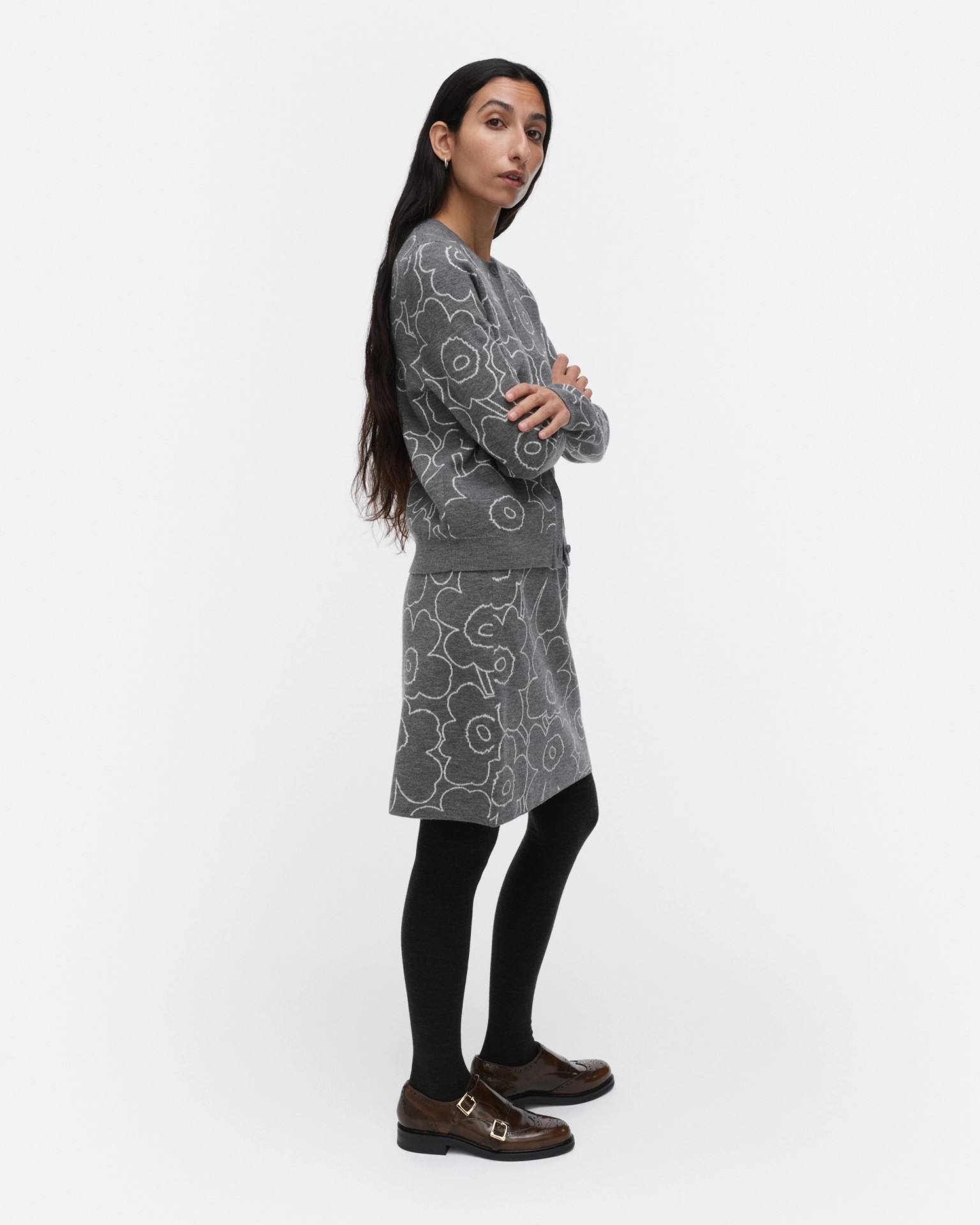 Vapaus Piirto Unikko, Knitted skirt, dark grey, off white,
