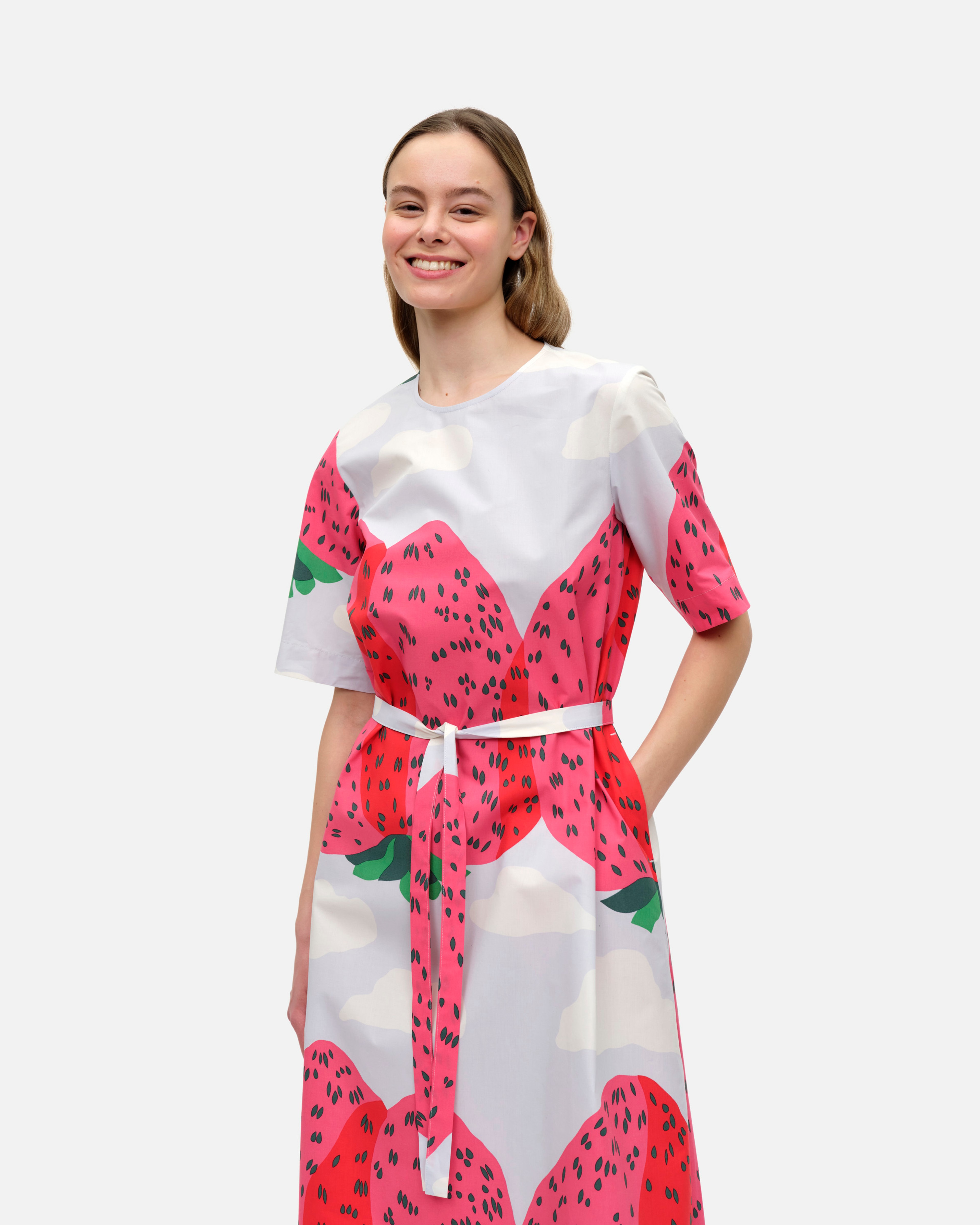 Kotelo Mansikkavuoret, Cotton poplin dress, light blue, pink, green,