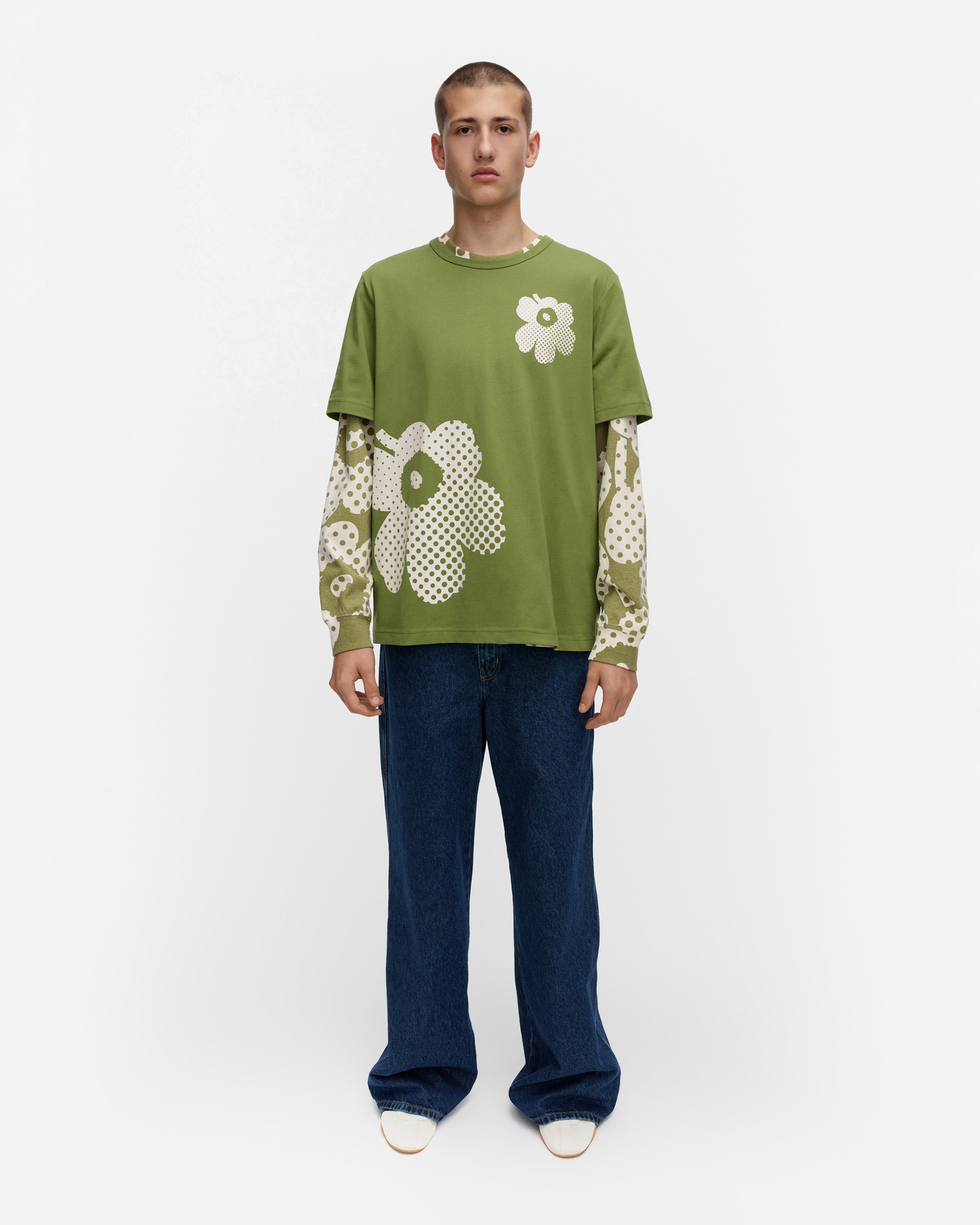Vihne Unikko Placement, T-Shirt „Kioski“, Grün, Cremeweiß,