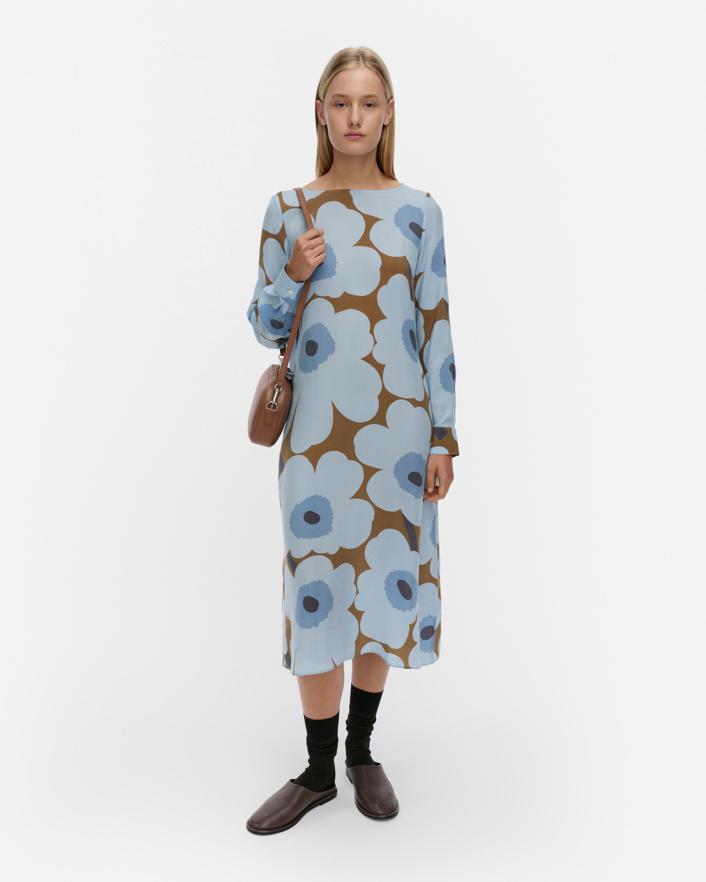 Satunnainen Unikko Dress light blue, olive green | Marimekko