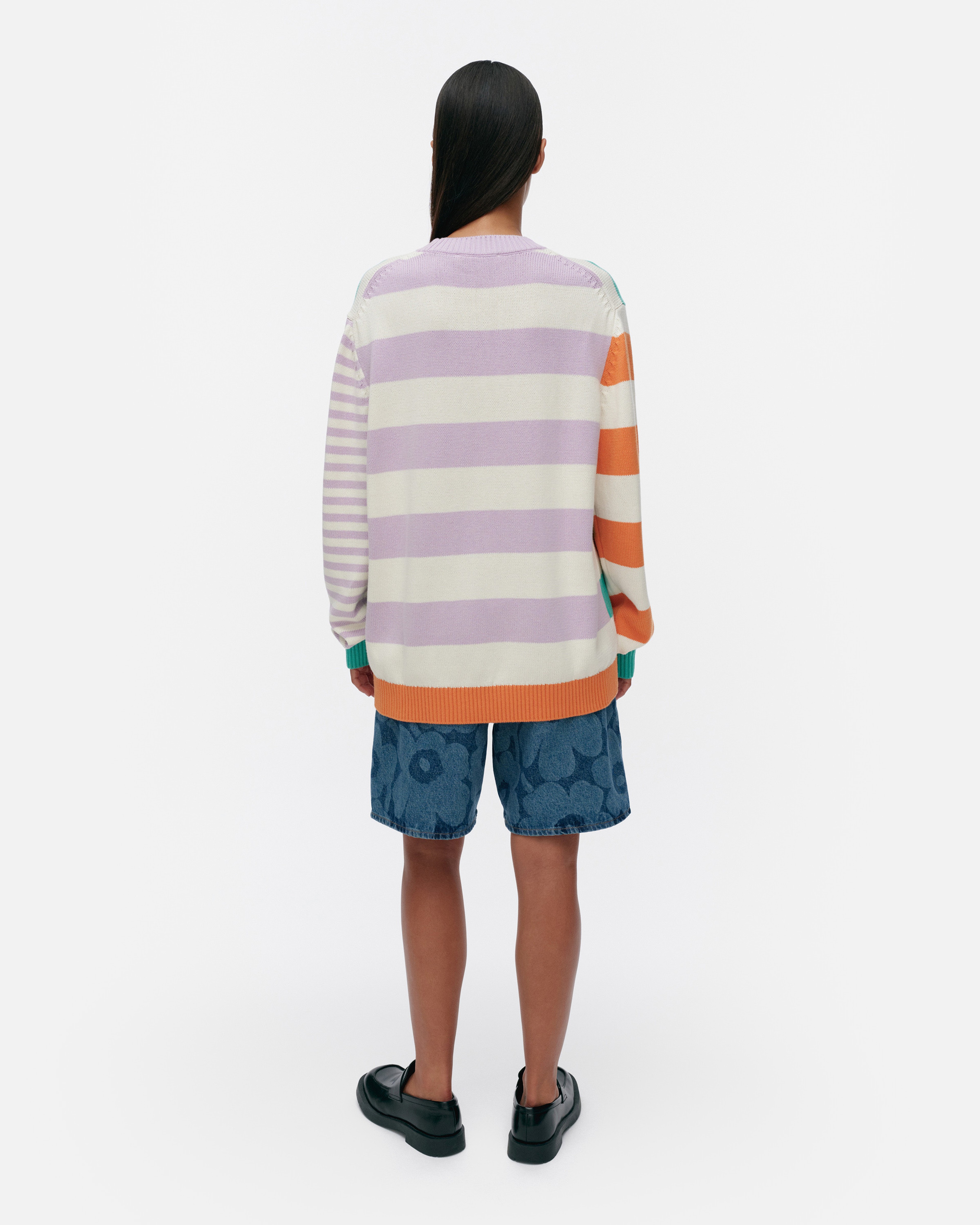 Kesäkoju Maalis Patja, Kioski knitted cotton pullover, off white, green, lilac,