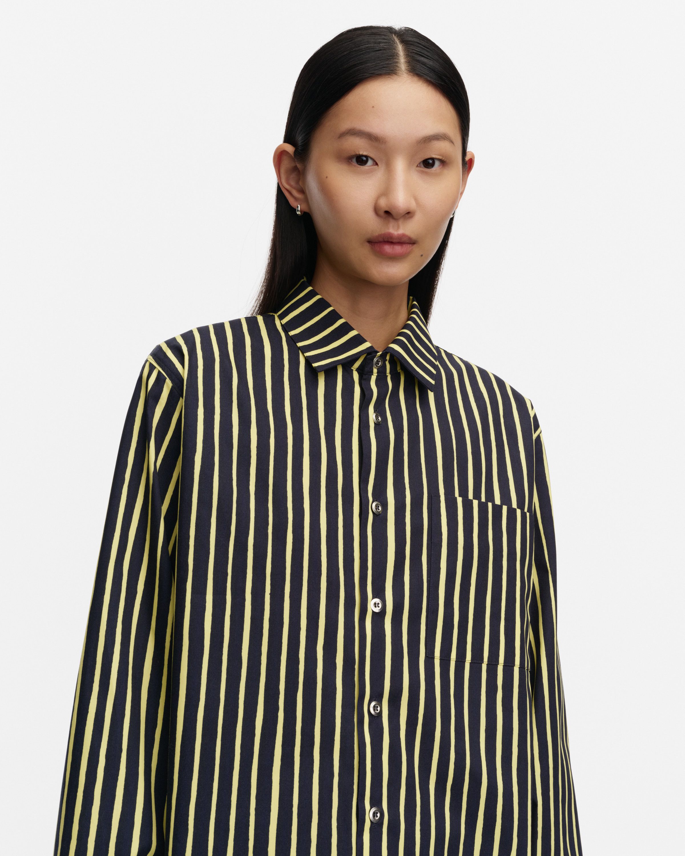 Jokapoika Kioski cotton shirt dark navy, yellow | Marimekko