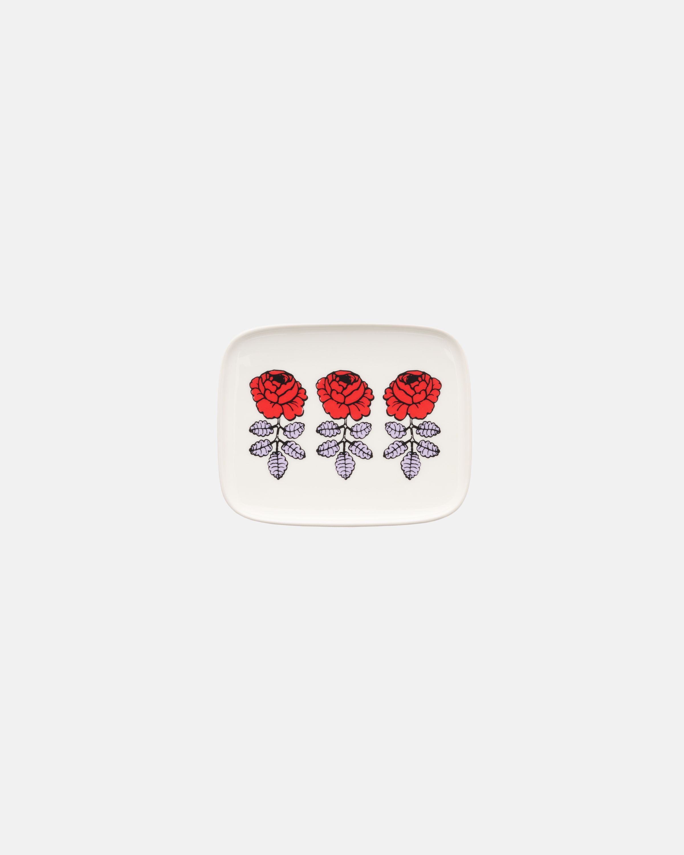Oiva / Vihkiruusu Plate 12x15 cm white, red, lilac, black | Marimekko