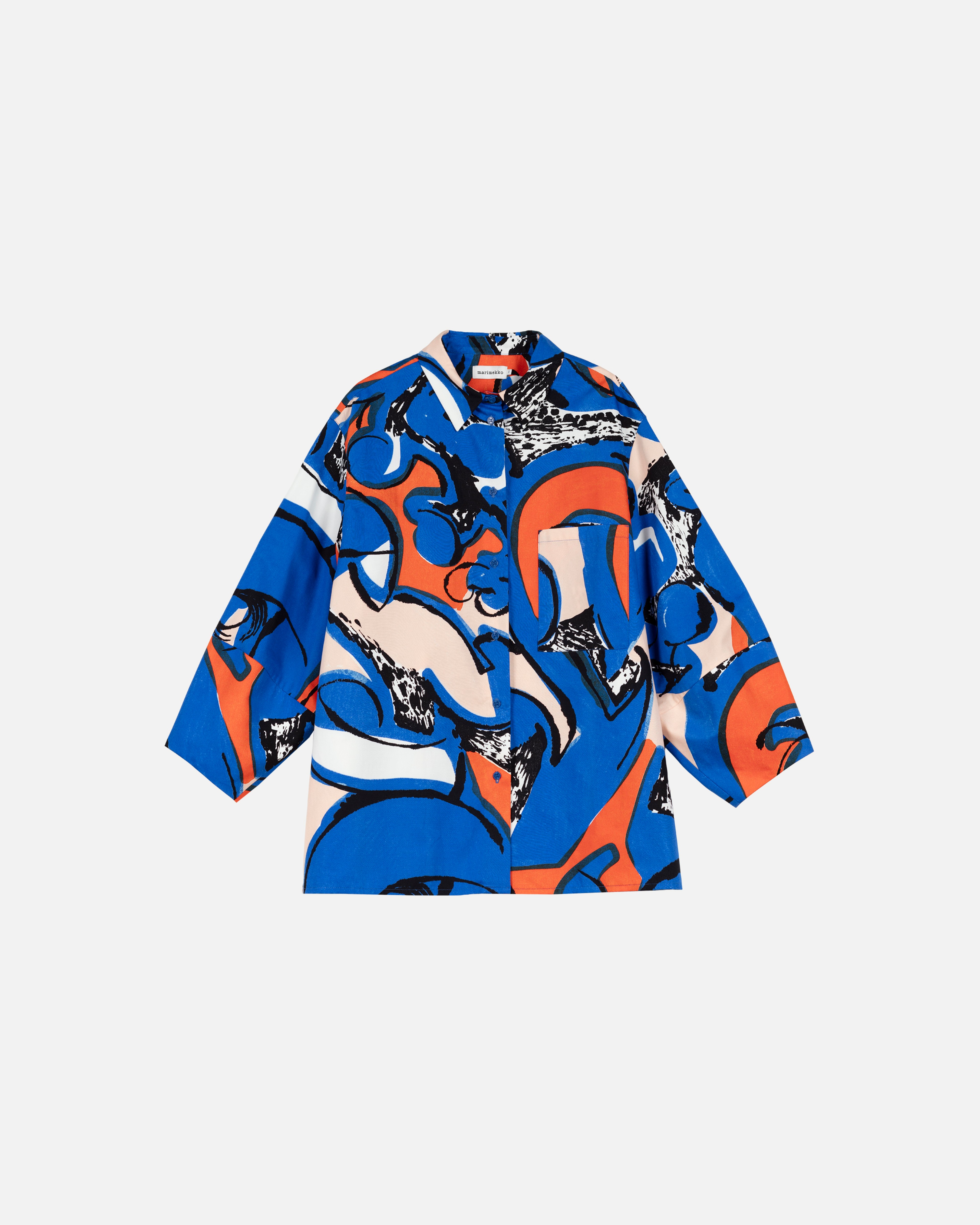 Kukkavera Eldfamn, Cotton shirt, blue, peach, orange,